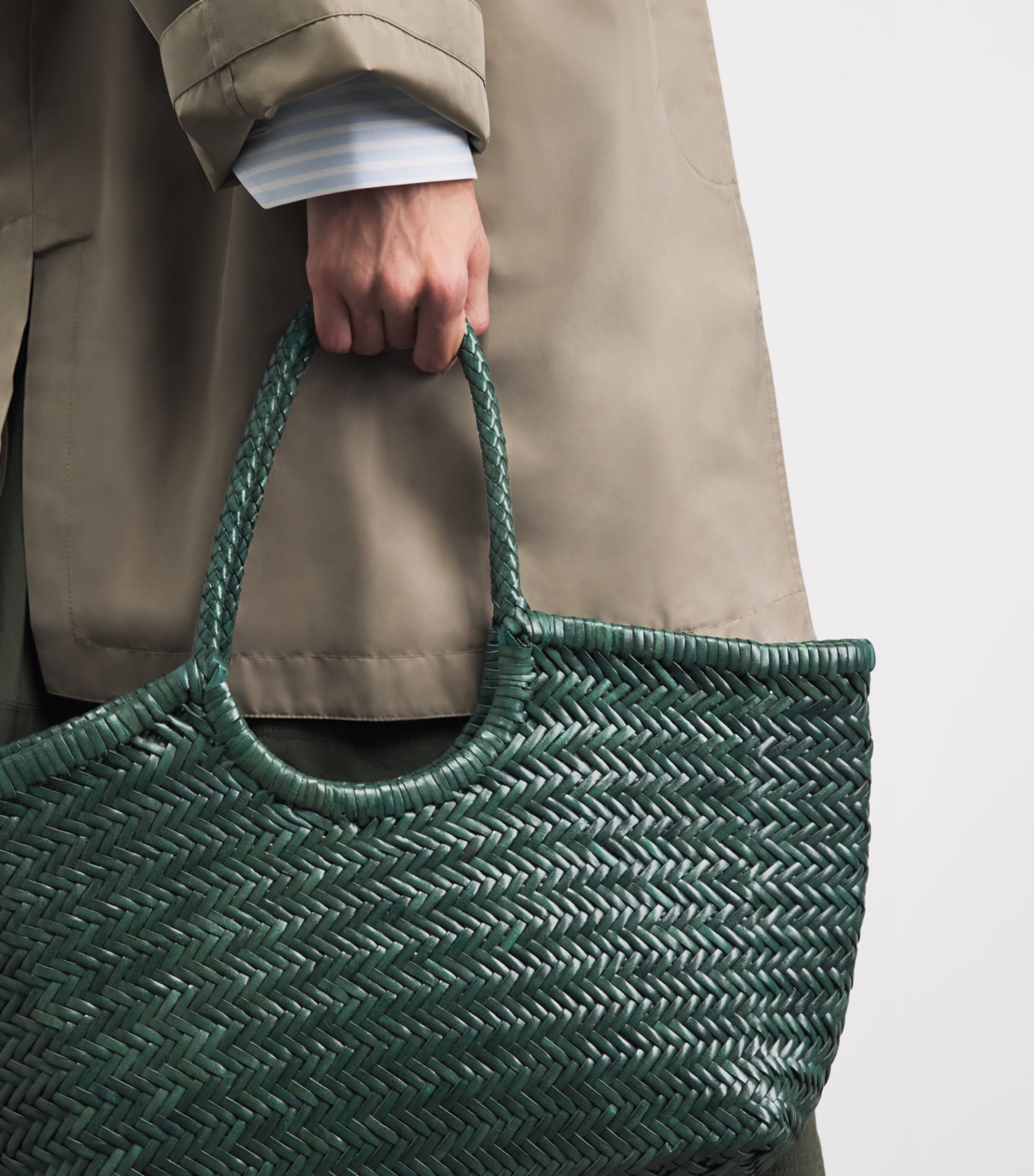 DRAGON DIFFUSION Large Leather Woven Nantucket Tote Bag Forest Image 4