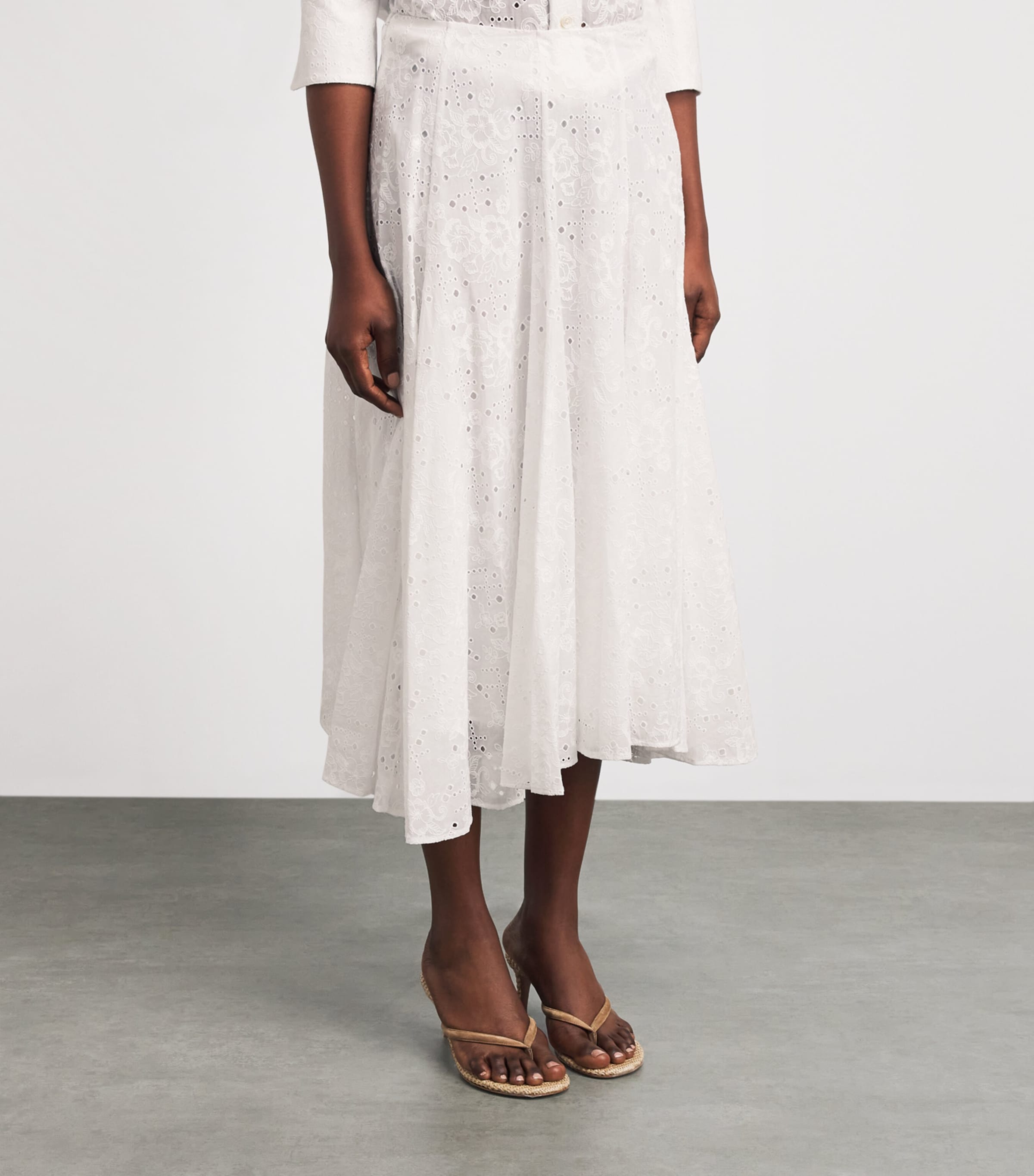 Tory Burch Womens Cotton Eyelet Midi Skirt White Image 4