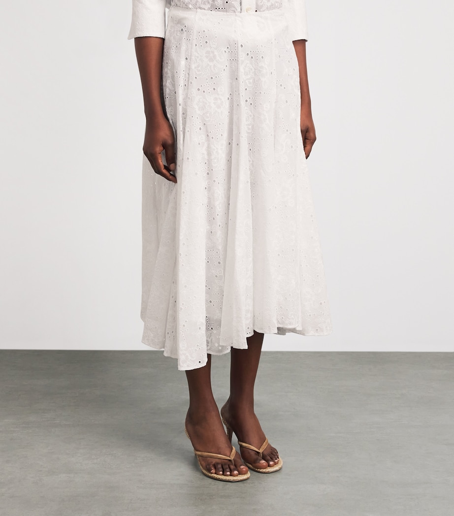Tory Burch Womens Cotton Eyelet Midi Skirt White Image 4