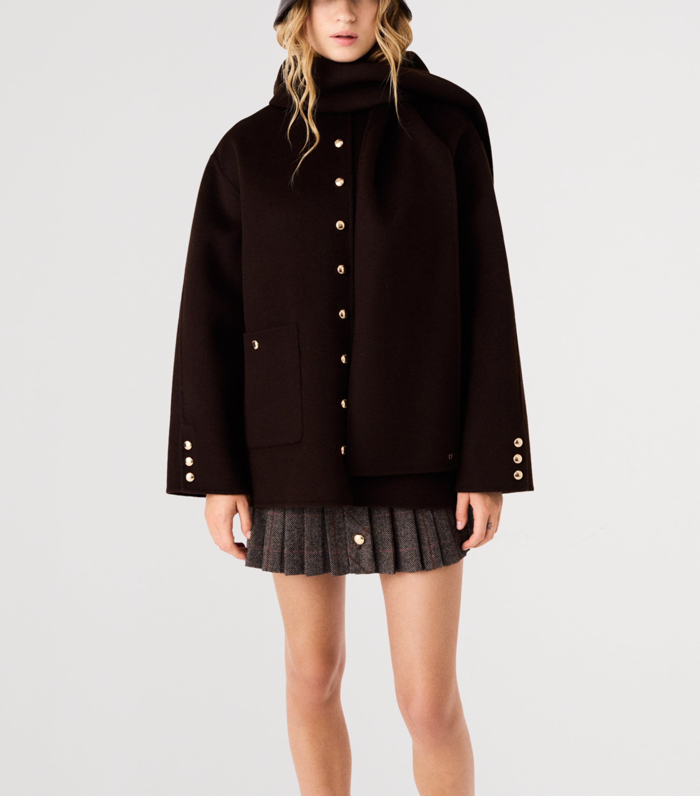 Maje Womens Wool-Blend Coat Dark Brown Image 7