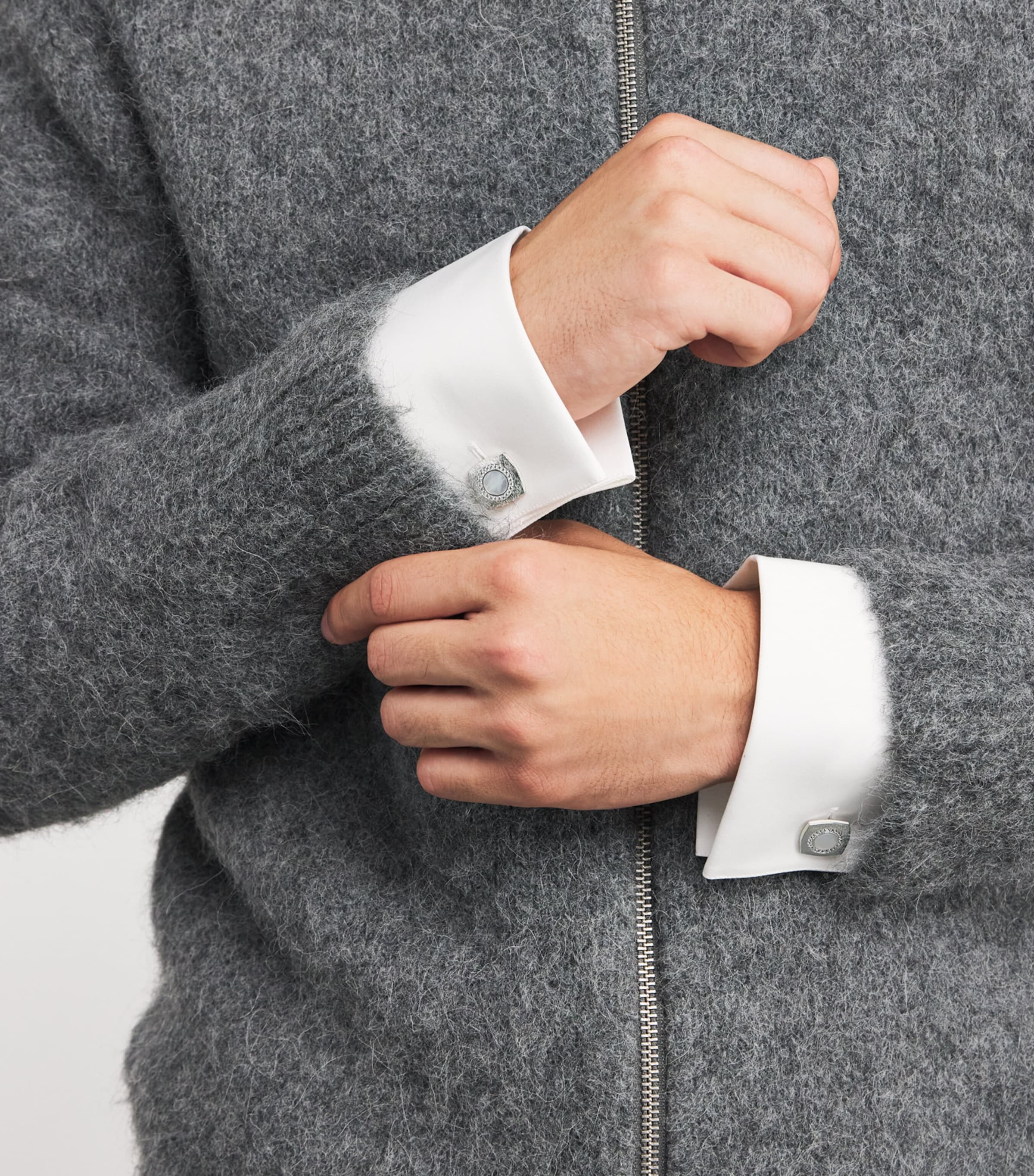 Sterling Silver and Sapphire Graffiato Cufflinks WHITE Image 5