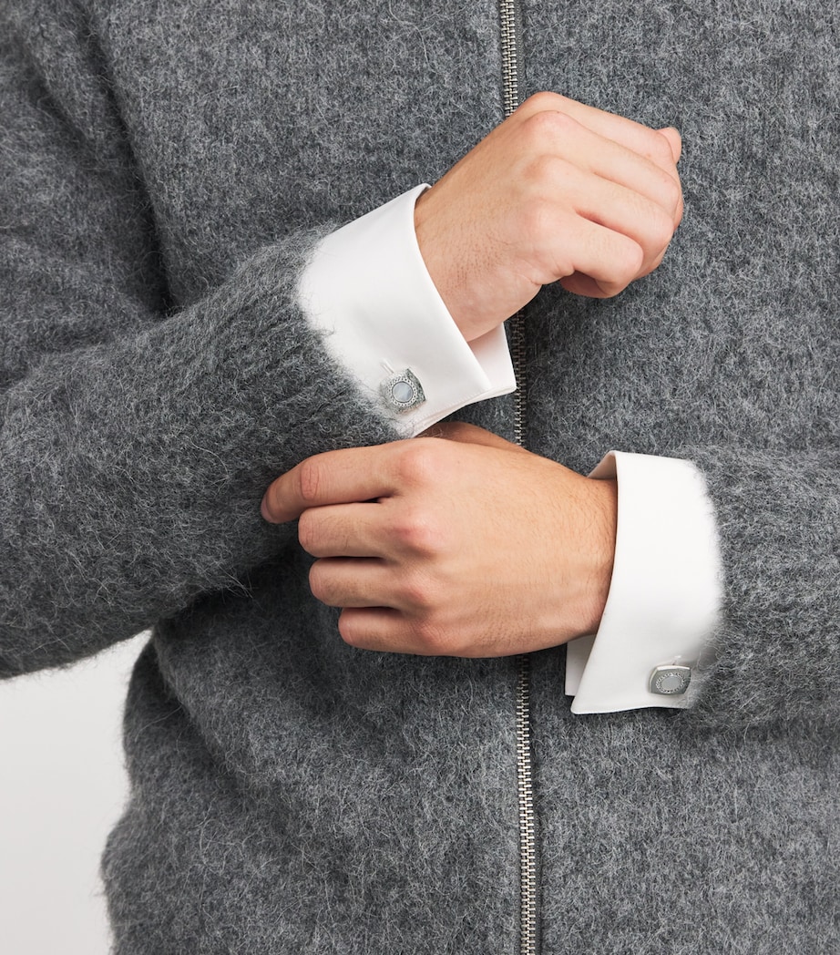 Sterling Silver and Sapphire Graffiato Cufflinks WHITE Image 5