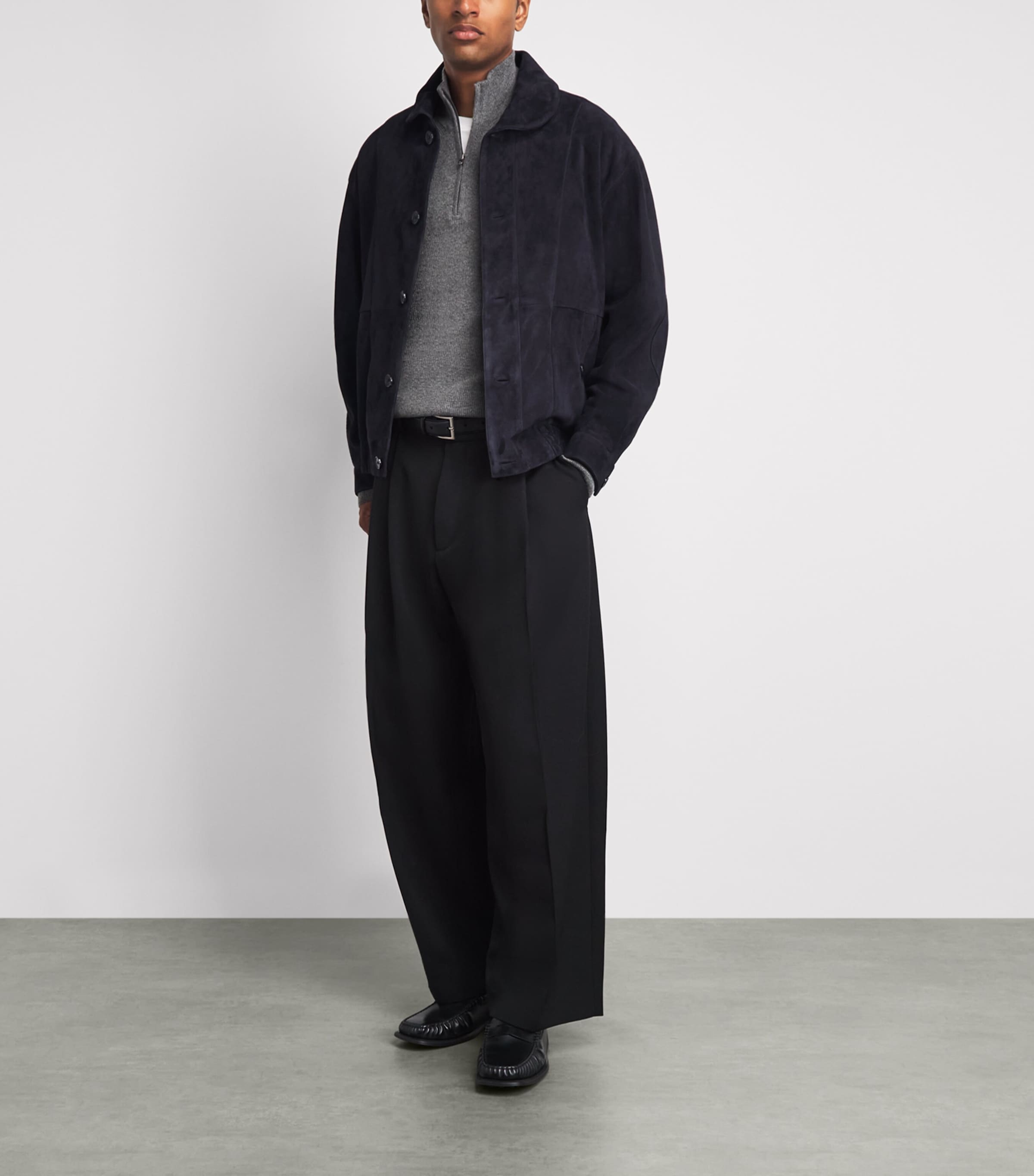 Arma Mens Lamb Suede Plato Jacket Dark Navy Image 2