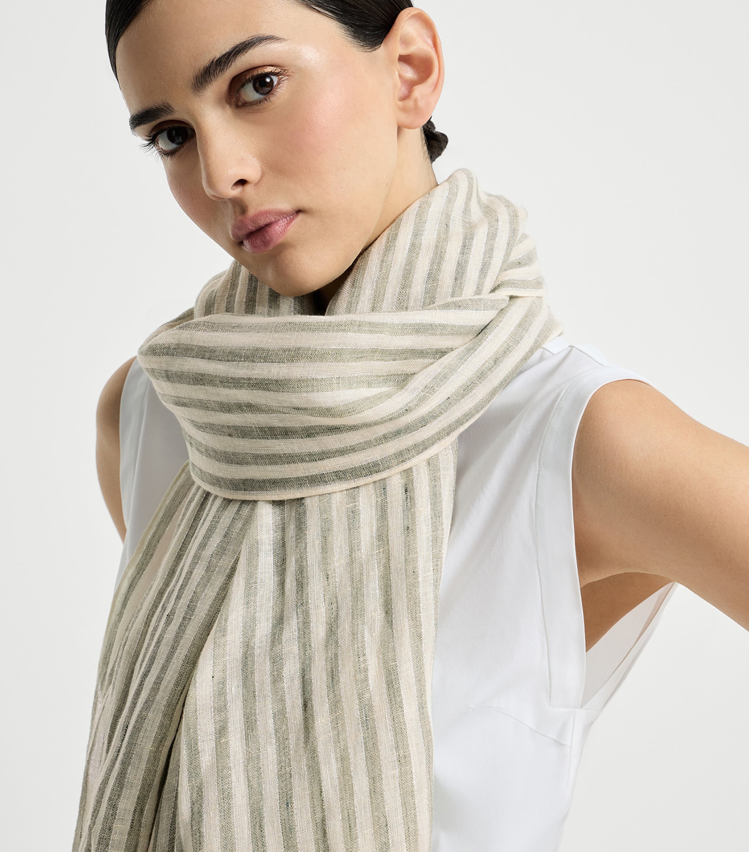 Brunello Cucinelli Linen-Blend Stripe Scarf Image 3