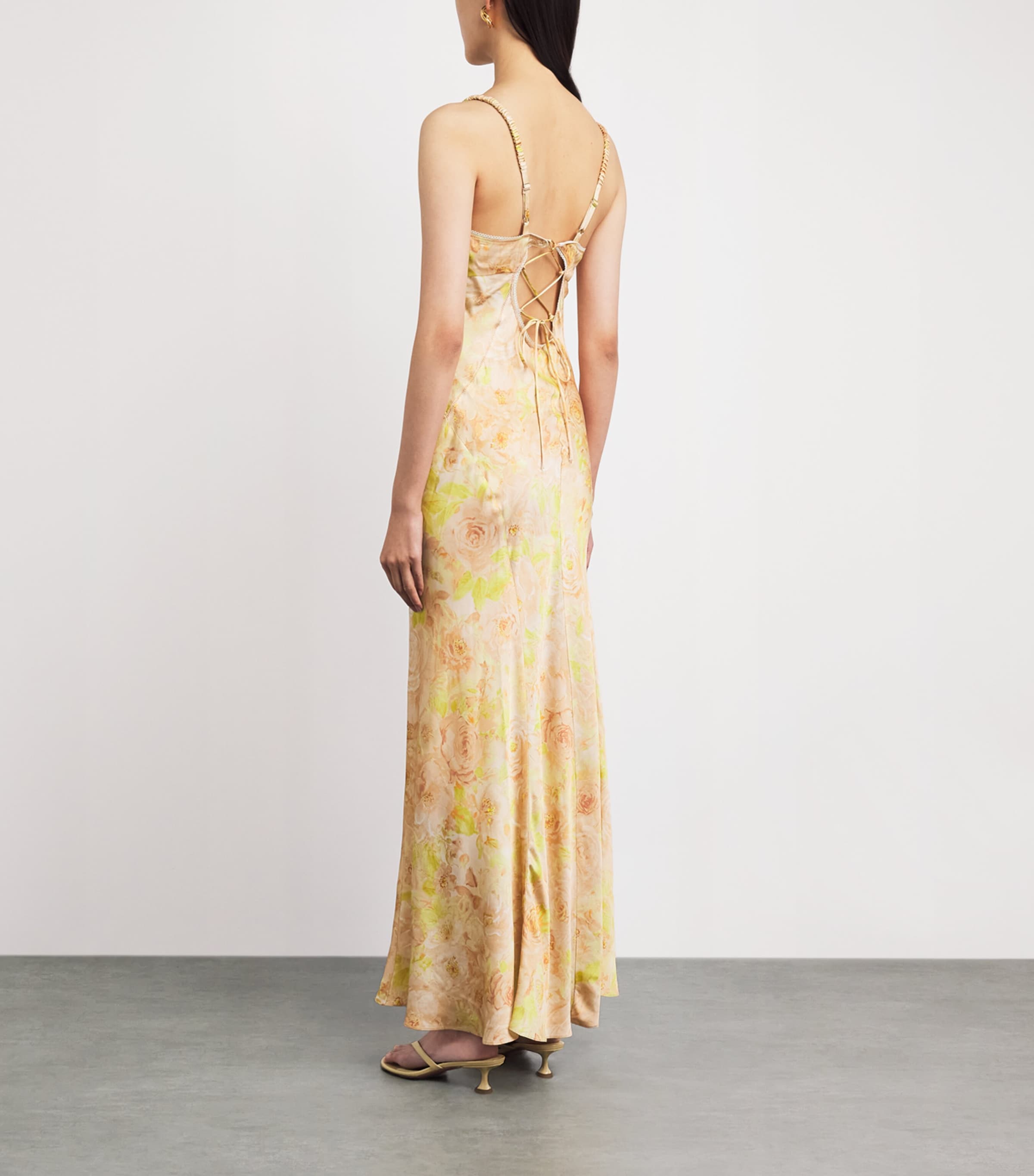 Sandro Paris Womens Satin Floral Maxi Dress Pink / Green Image 4