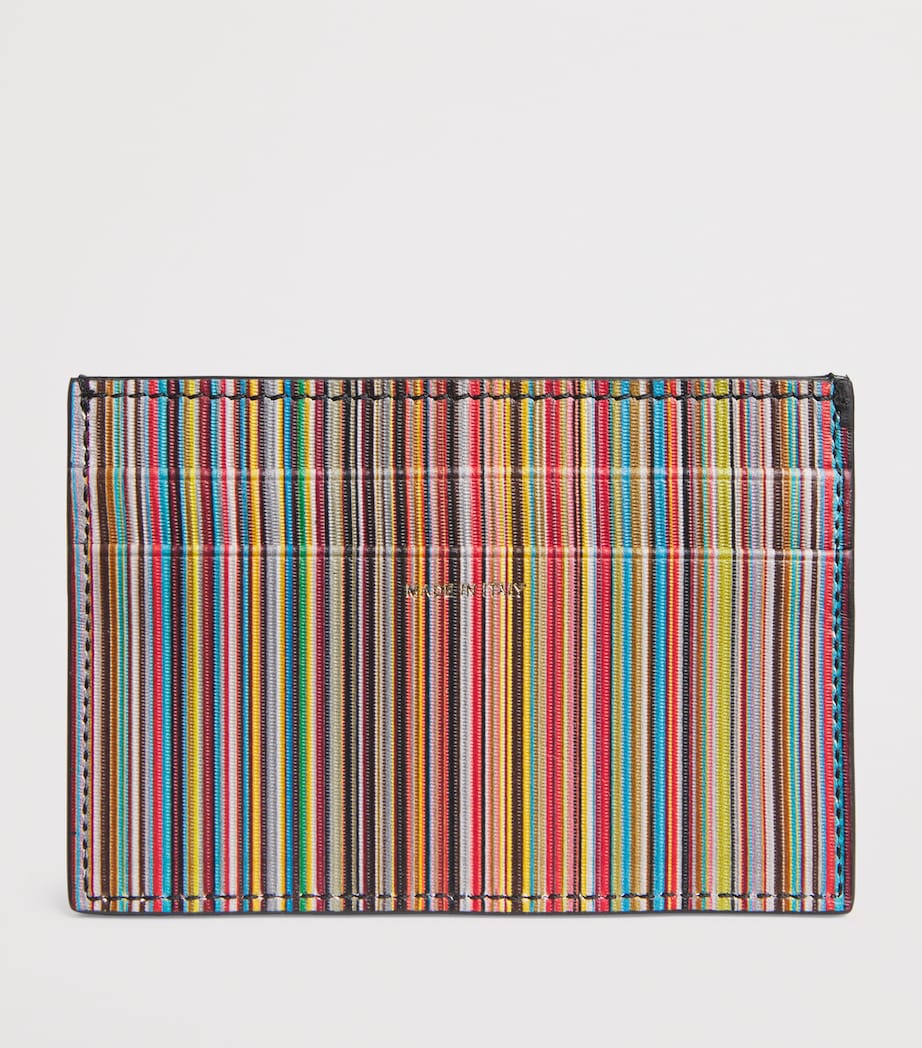 Leather Signature Stripe Card Holder 79_BLACK Image 2