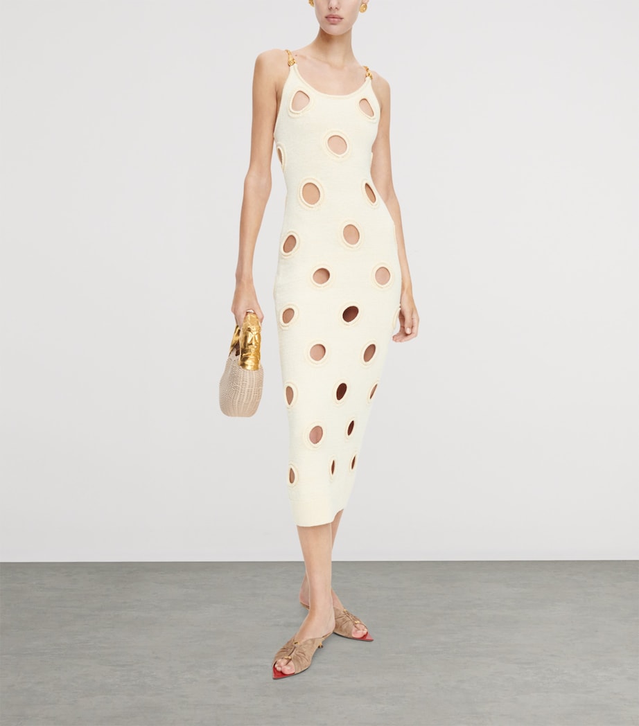 Schiaparelli Womens Knitted Polka-Dot Midi Dress Ecru Image 2