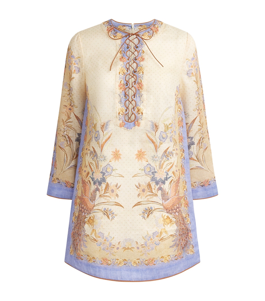 Zimmermann Womens Linen Indra Mini Tunic Dress Biscuit Scarf Floral Image 1
