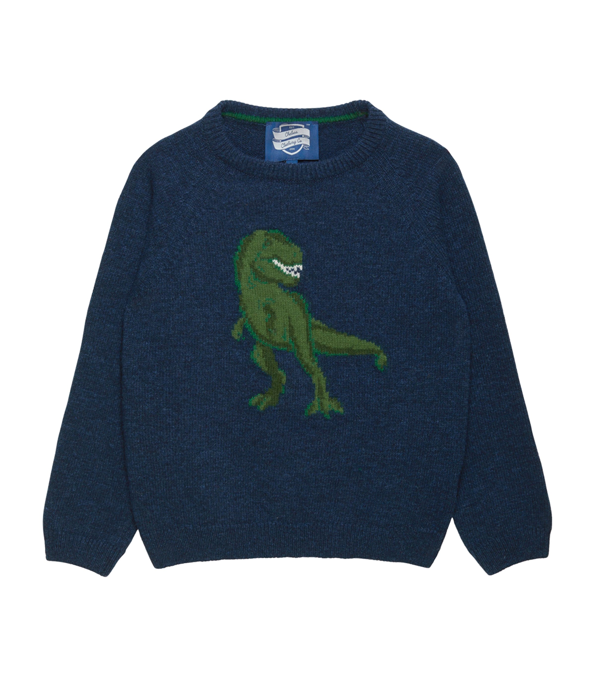 Shop Trotters Deacon Dinosaur Sweater In Blue