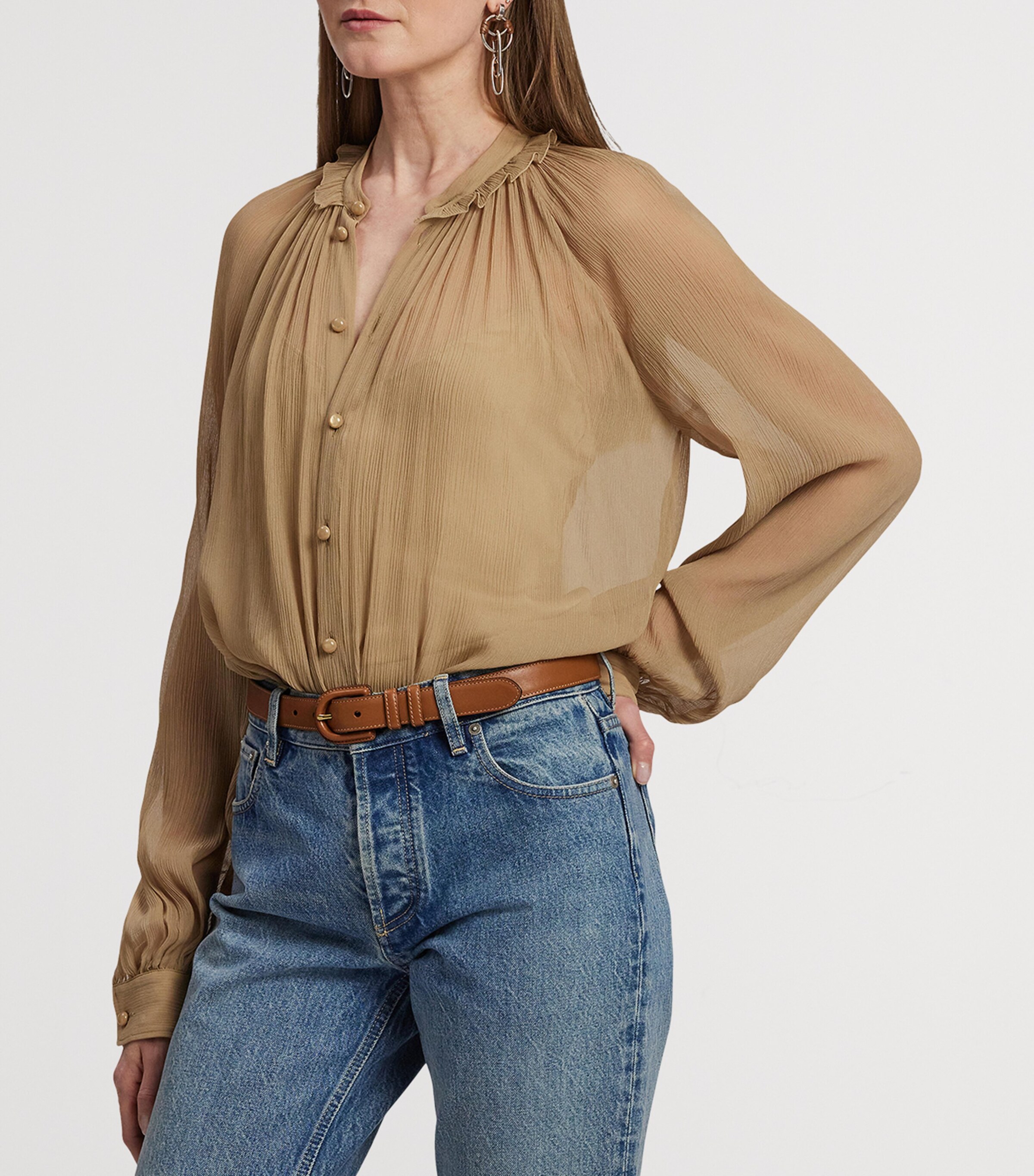 Silk Gathered Blouse TAN Image 6