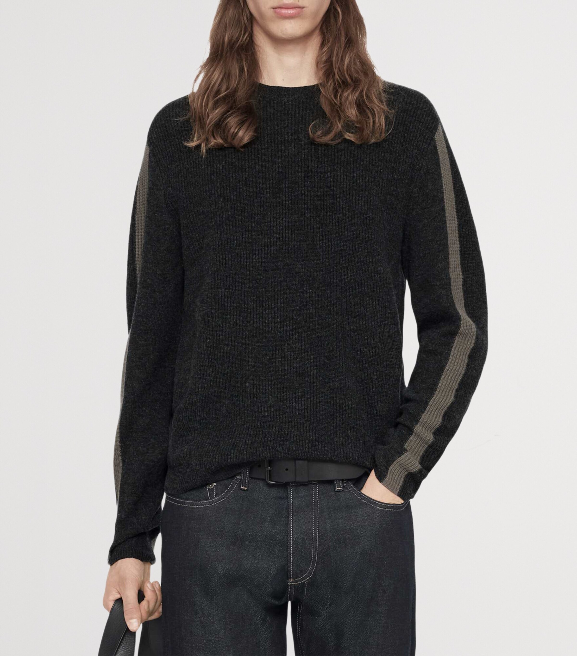 AllSaints Mens Merino Wool Hawke Sweater Charcoal Grey Image 3
