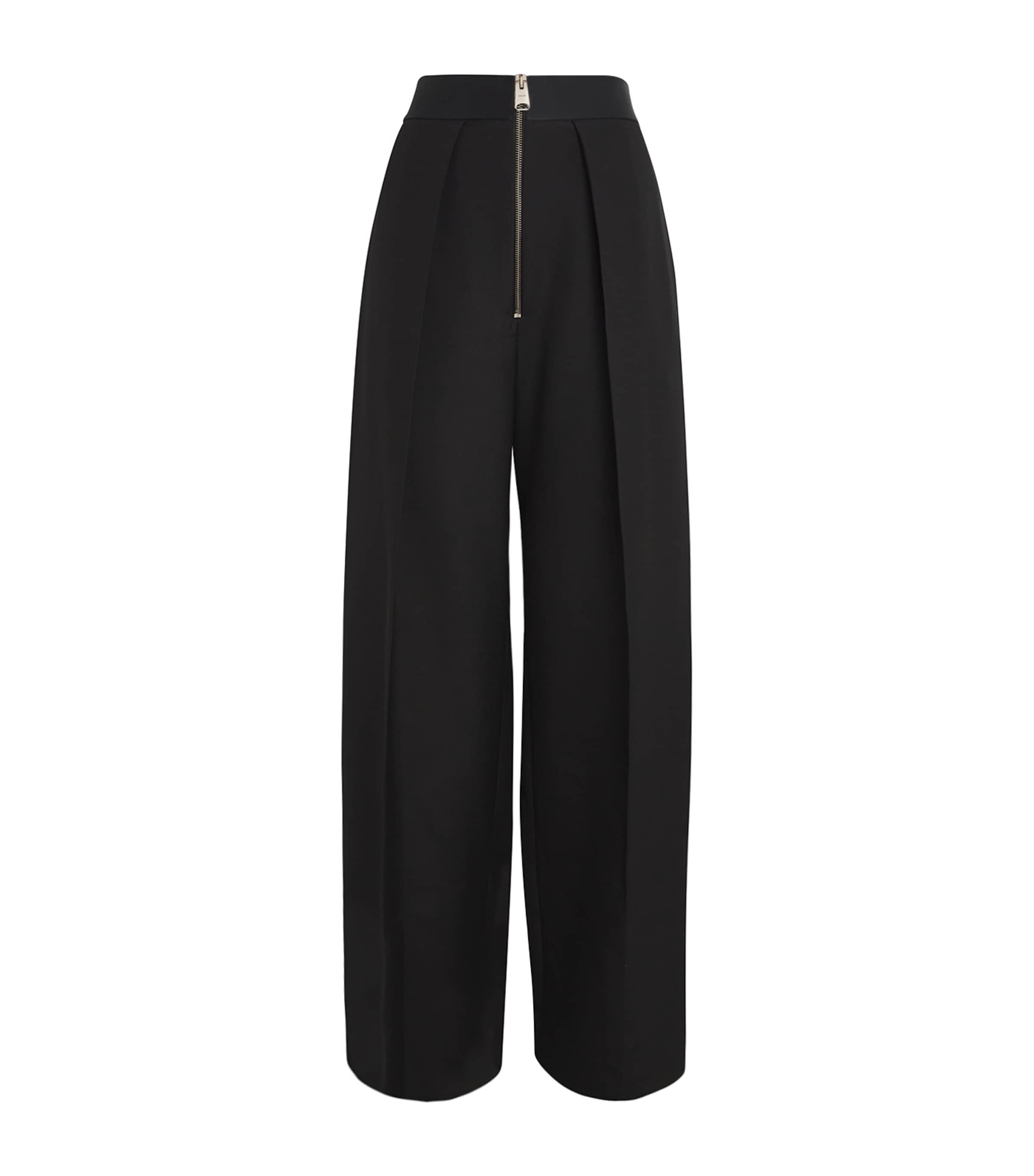 Khaite Marine Pleated Wide-leg Pants With Zipper Front In Black