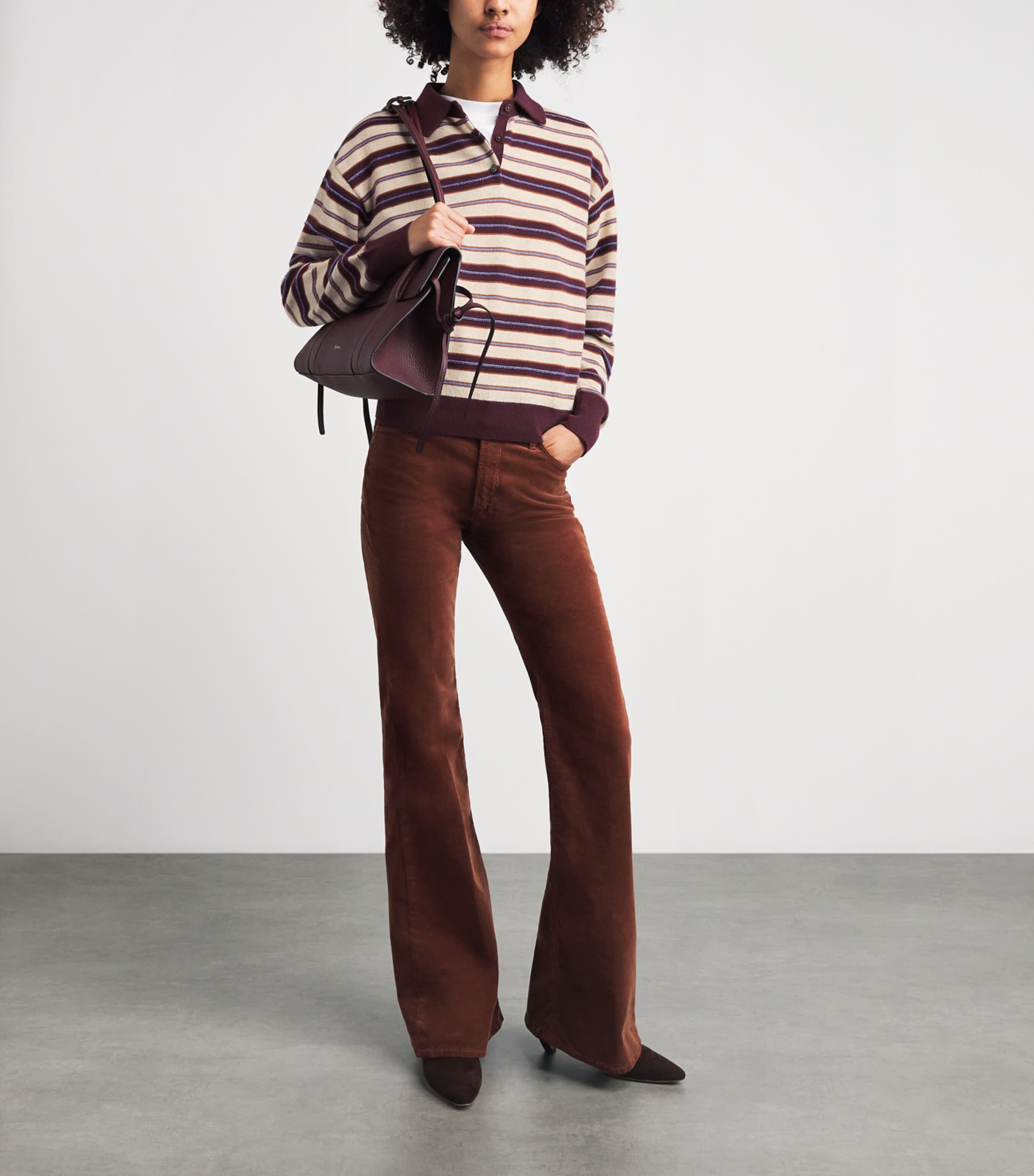 Guest In Residence Womens Cashmere Collegiate Stripe Polo Sweater Fig Combo Figco Image 2