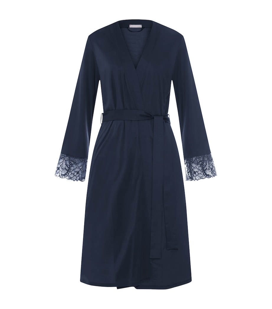 Hanro Womens Modal Lace-Trim Robe Deep Navy Image 1