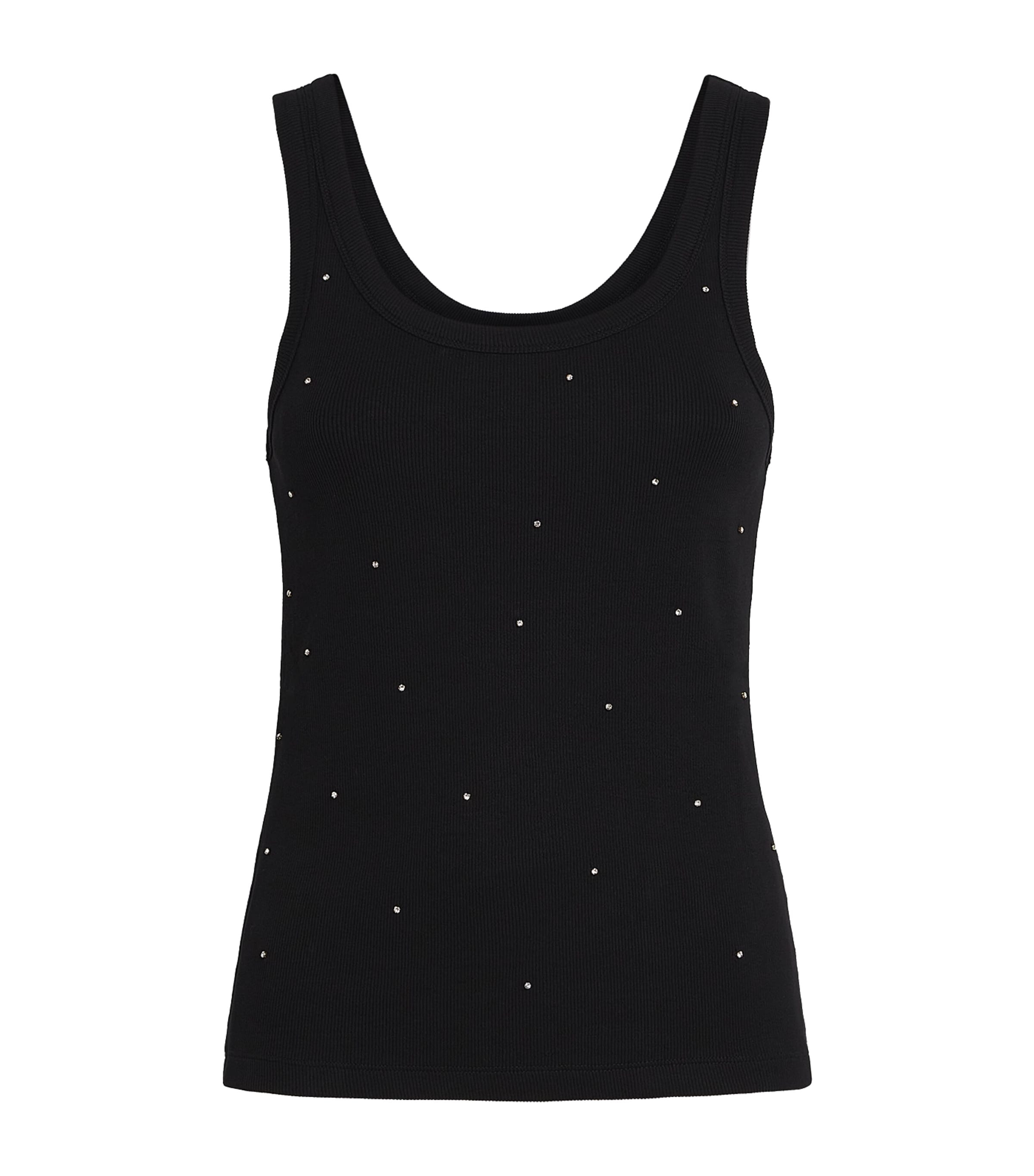 Sandro Womens Black Rhinestone-embellished Round-neck Stretch-cotton Tank Top In Black