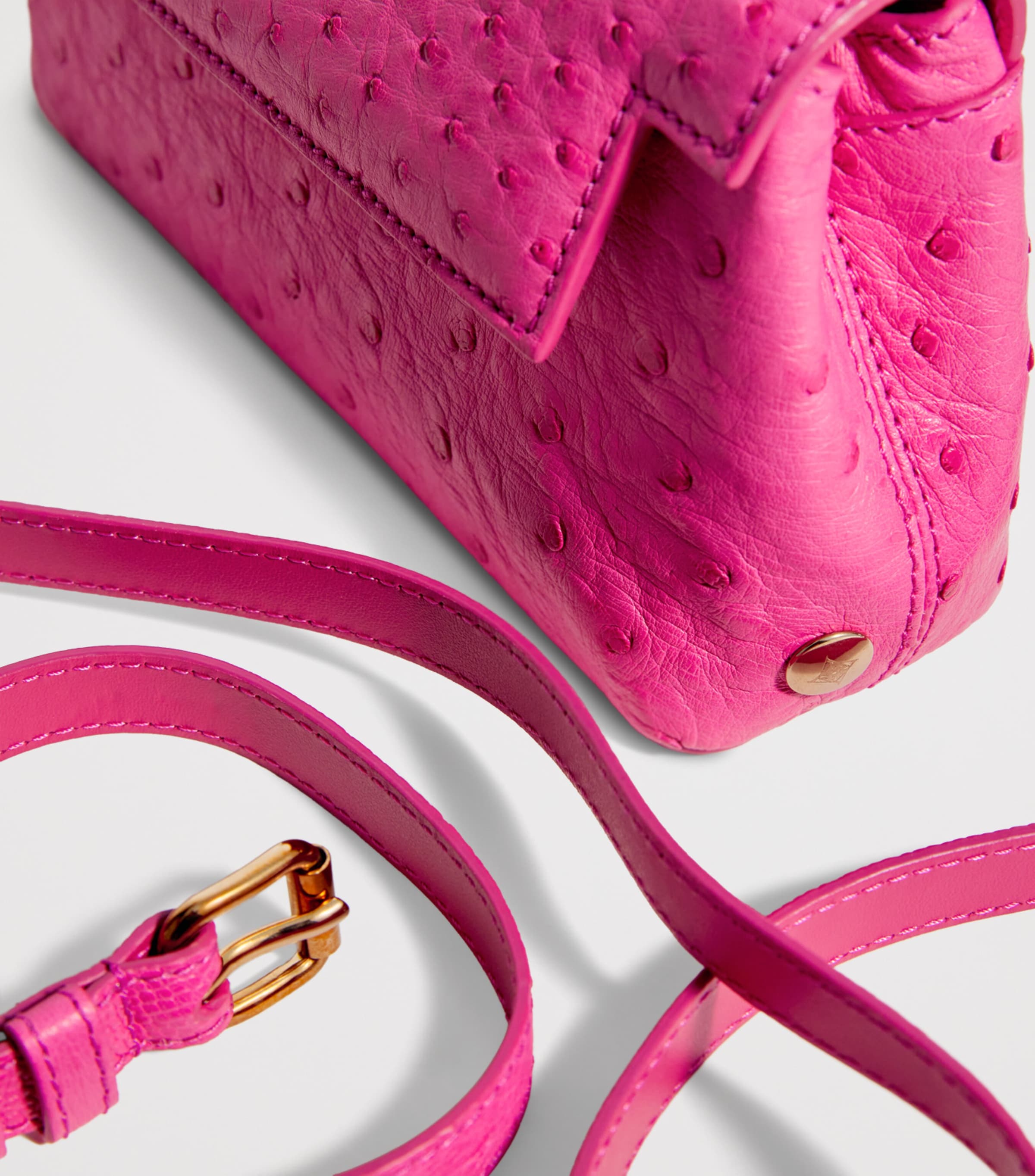 Ostrich Leather Top-Handle Bag FUSCHIA PINK Image 6