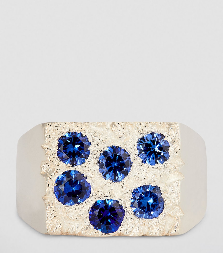 Bleue Burnham Sterling Silver and Sapphire Rose Garden Signet Ring Silver Image 2