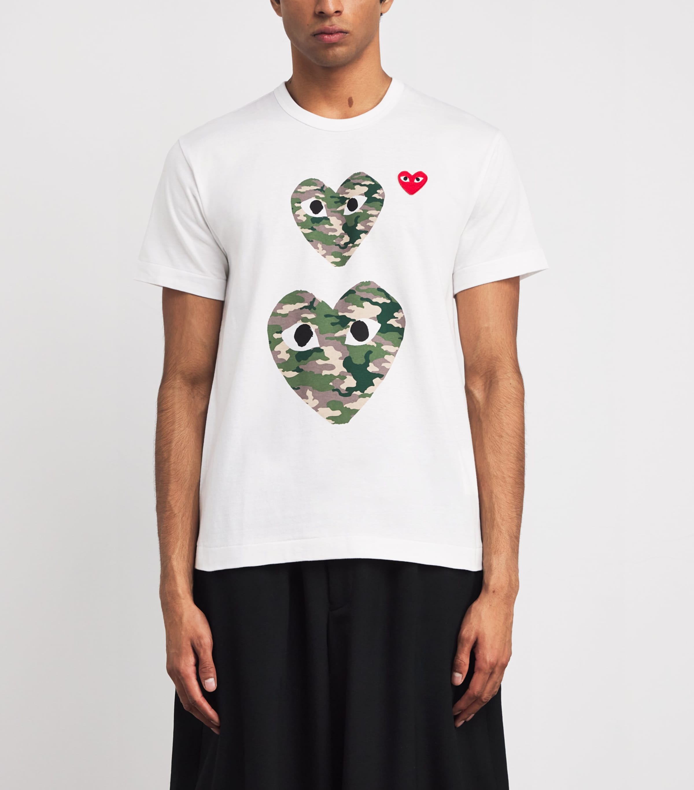 Comme Des Garçons Play Mens Camouflage Double Heart T-Shirt White Image 3