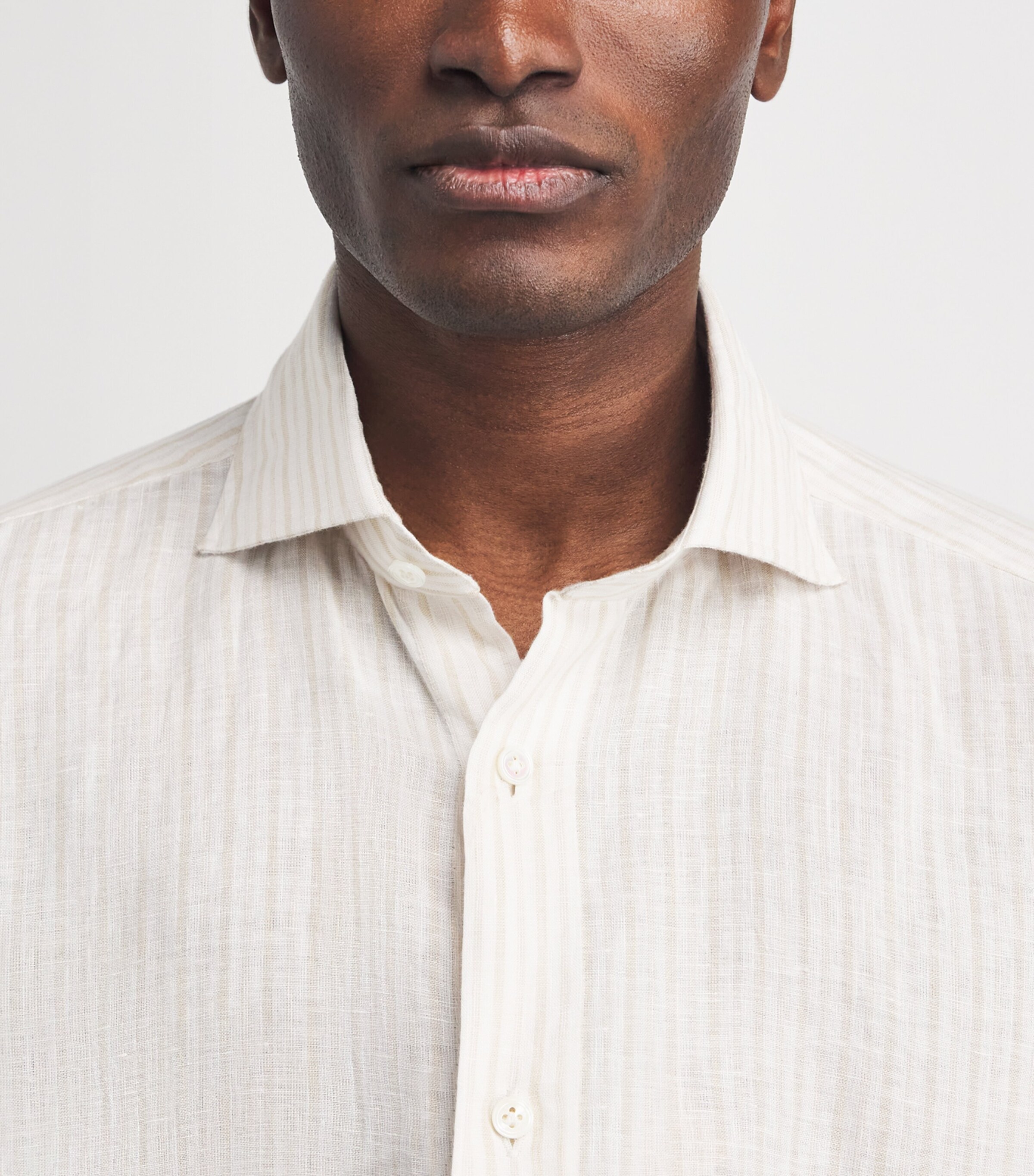 100HANDS Mens Linen Stripe Shirt Brown White Image 3