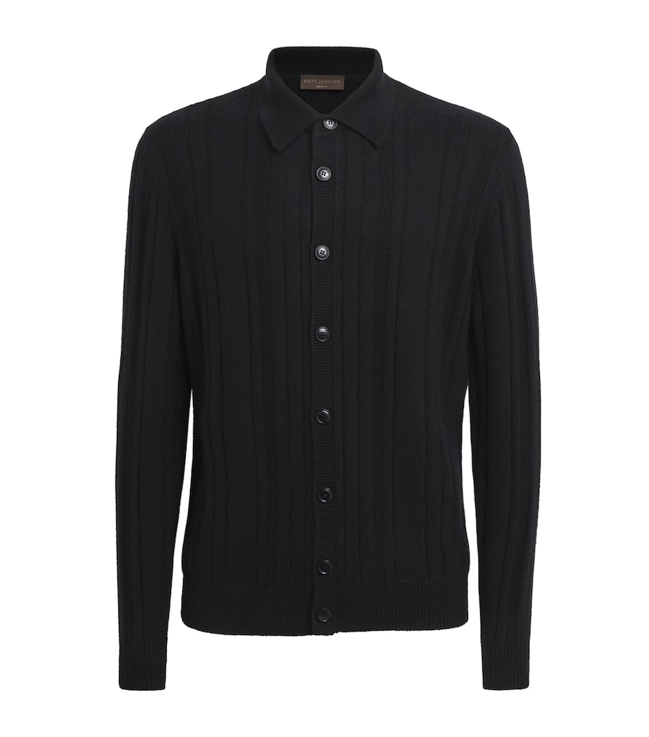 Brett Johnson Mens Cashmere-Silk Ribbed Cardigan Noir Image 1