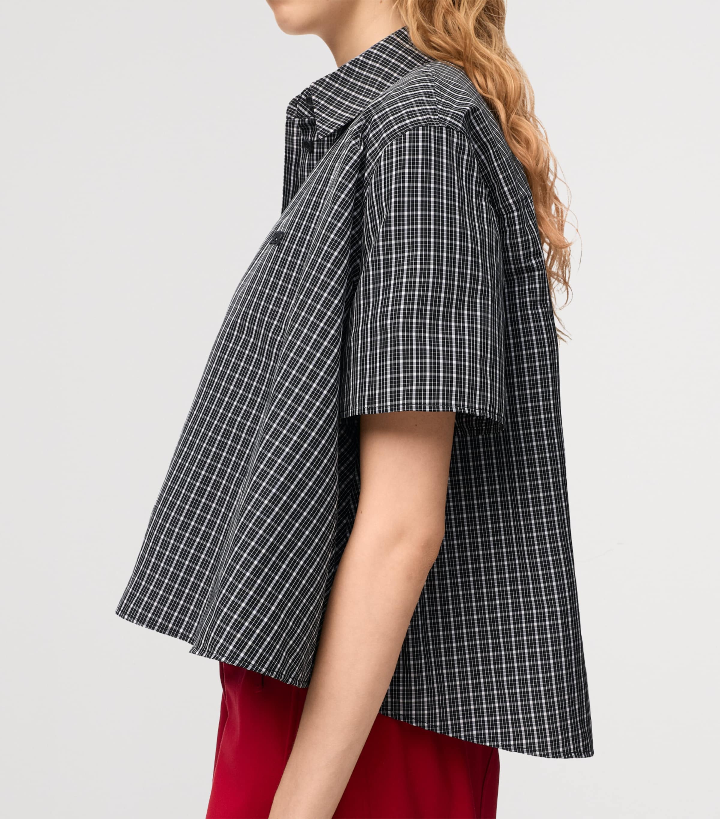 LOEWE Womens Check Trapeze Short-Sleeve Shirt Black/white Image 5