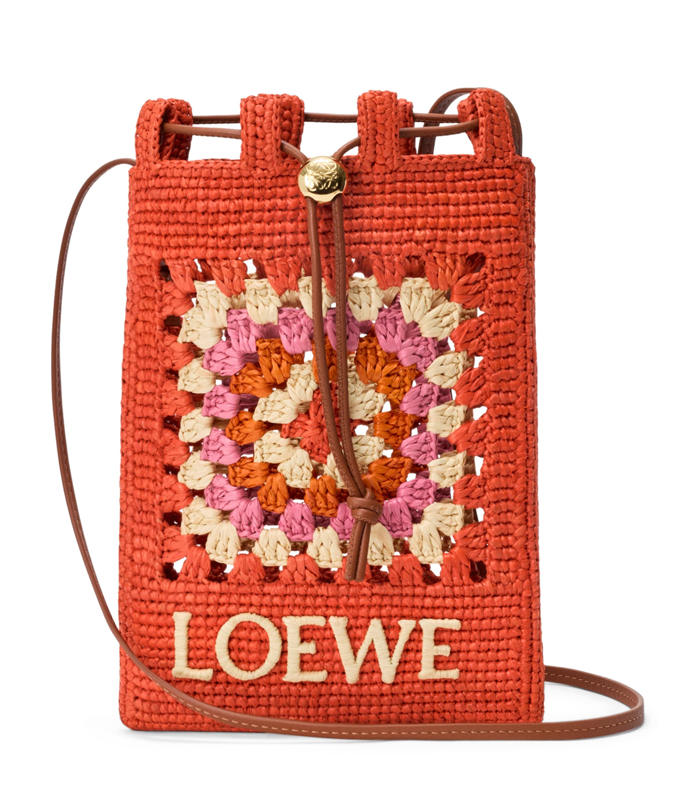 LOEWE x Paula's Ibiza Crochet Pocket Patch Shoulder Bag Bright Orange/pink Image 1