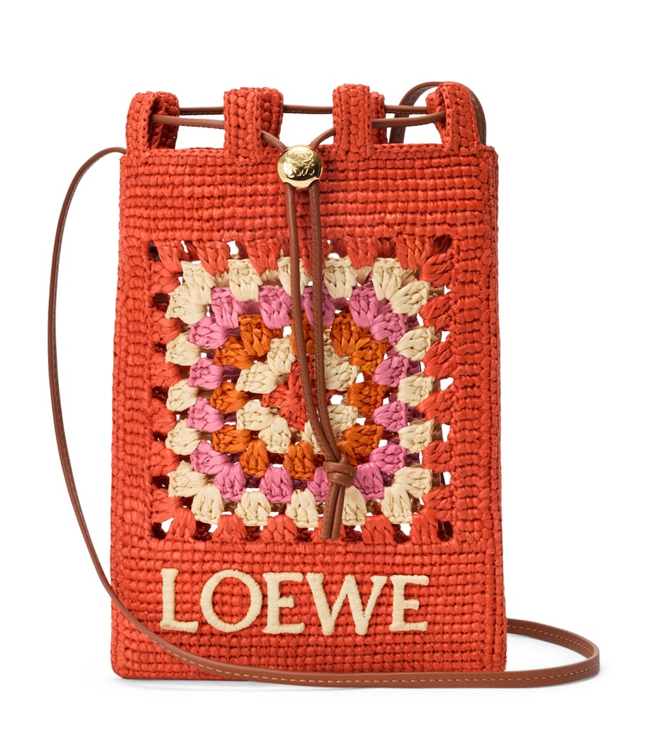 LOEWE x Paula's Ibiza Crochet Pocket Patch Shoulder Bag Bright Orange/pink Image 1