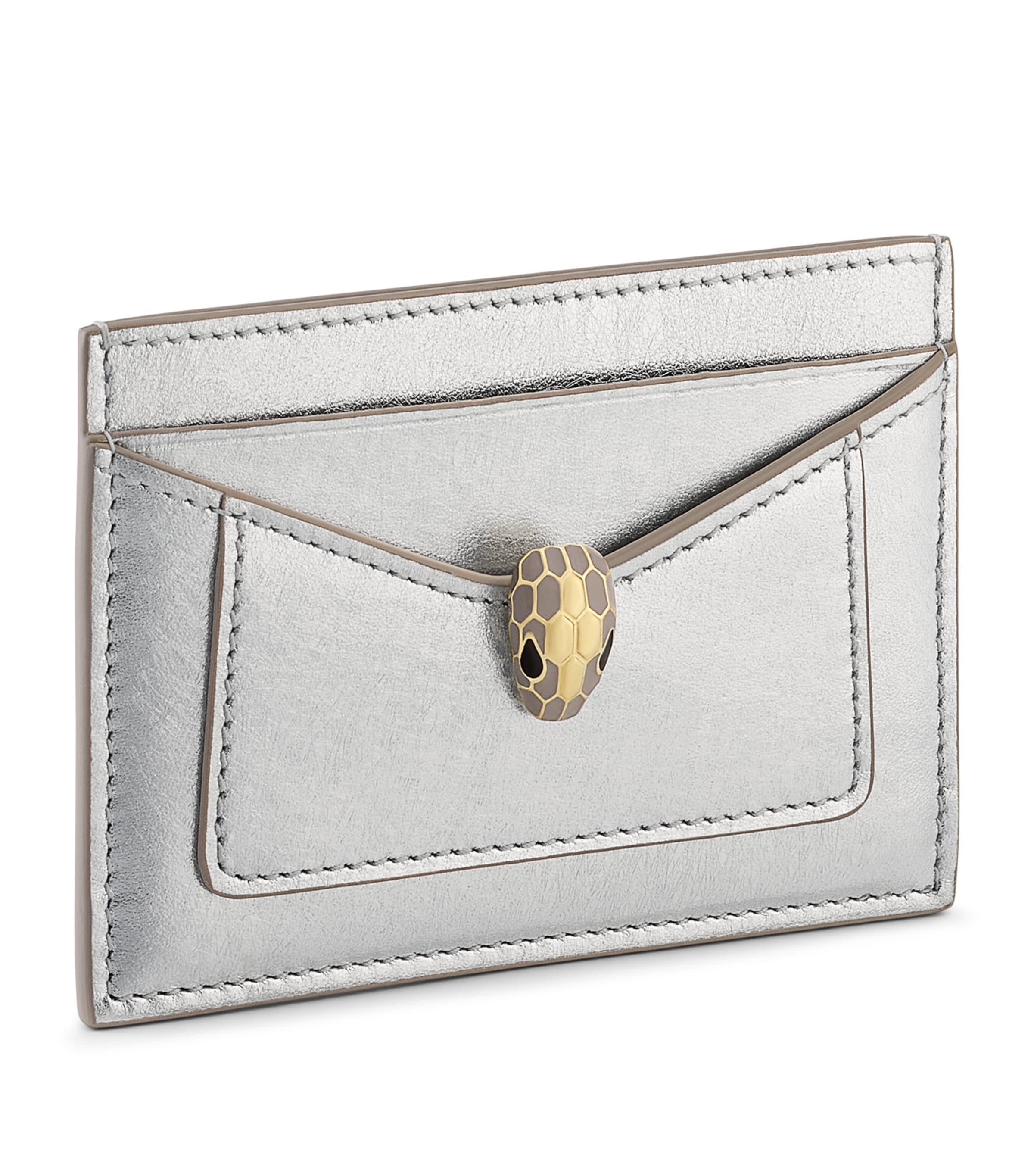 Bvlgari Metallic Leather Serpenti Forever Card Holder Silver Image 1