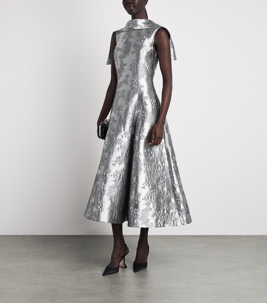 Emilia Wickstead Womens Metallic Cloqué Harlow Midi Dress Silver Image 2