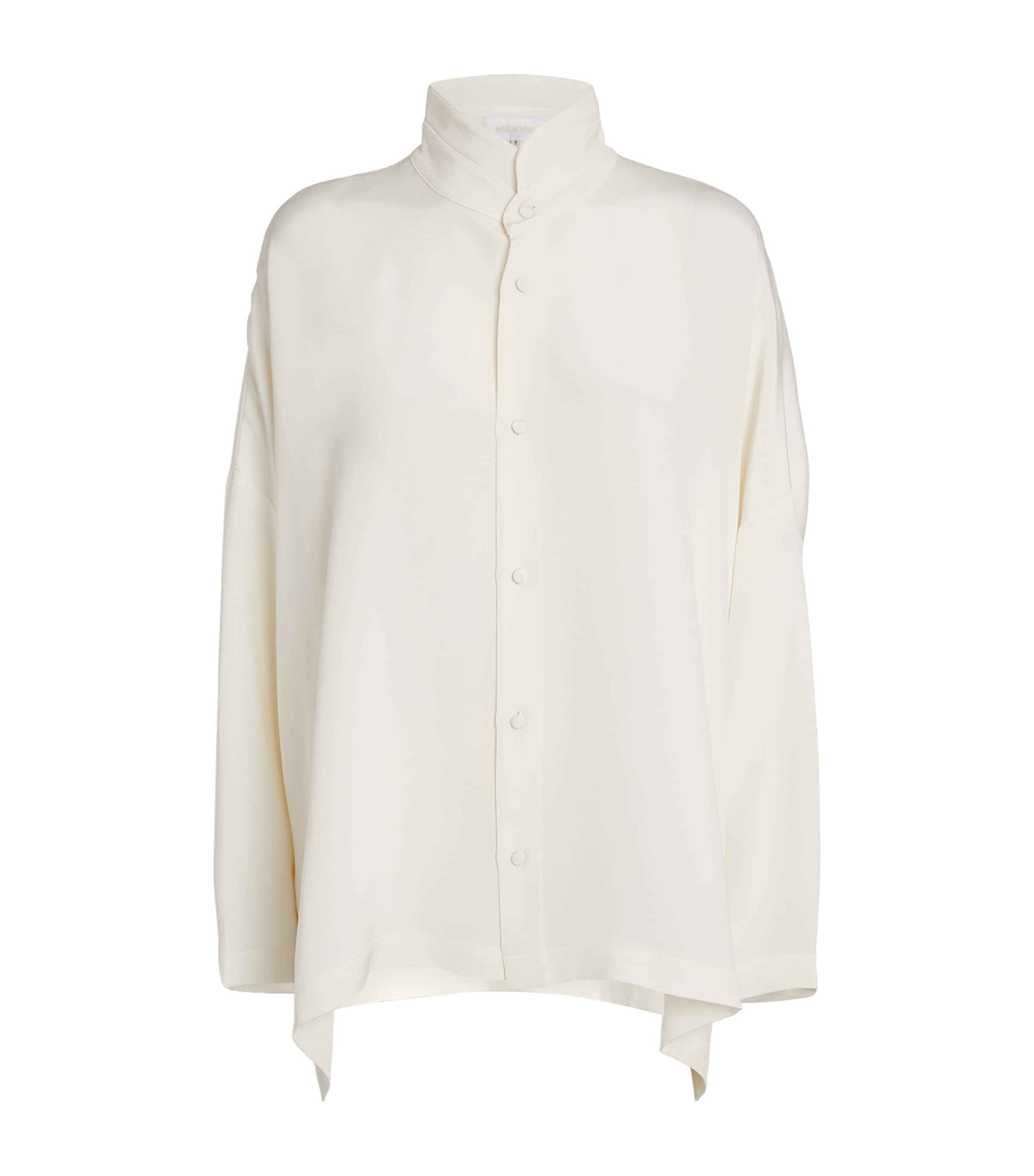 Eskandar Silk Stand-collar Shirt In White