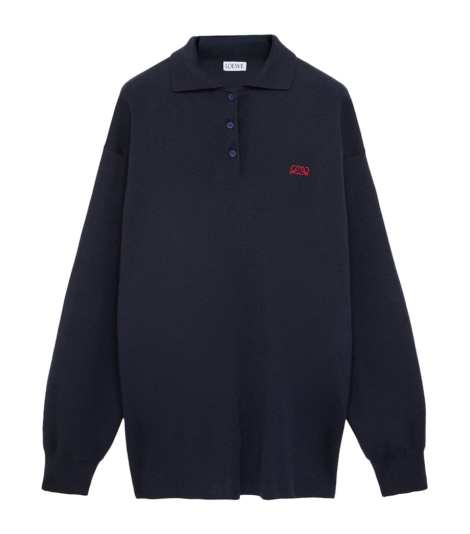 LOEWE Womens Cashmere-Silk Polo Sweater Dark Navy Image 1