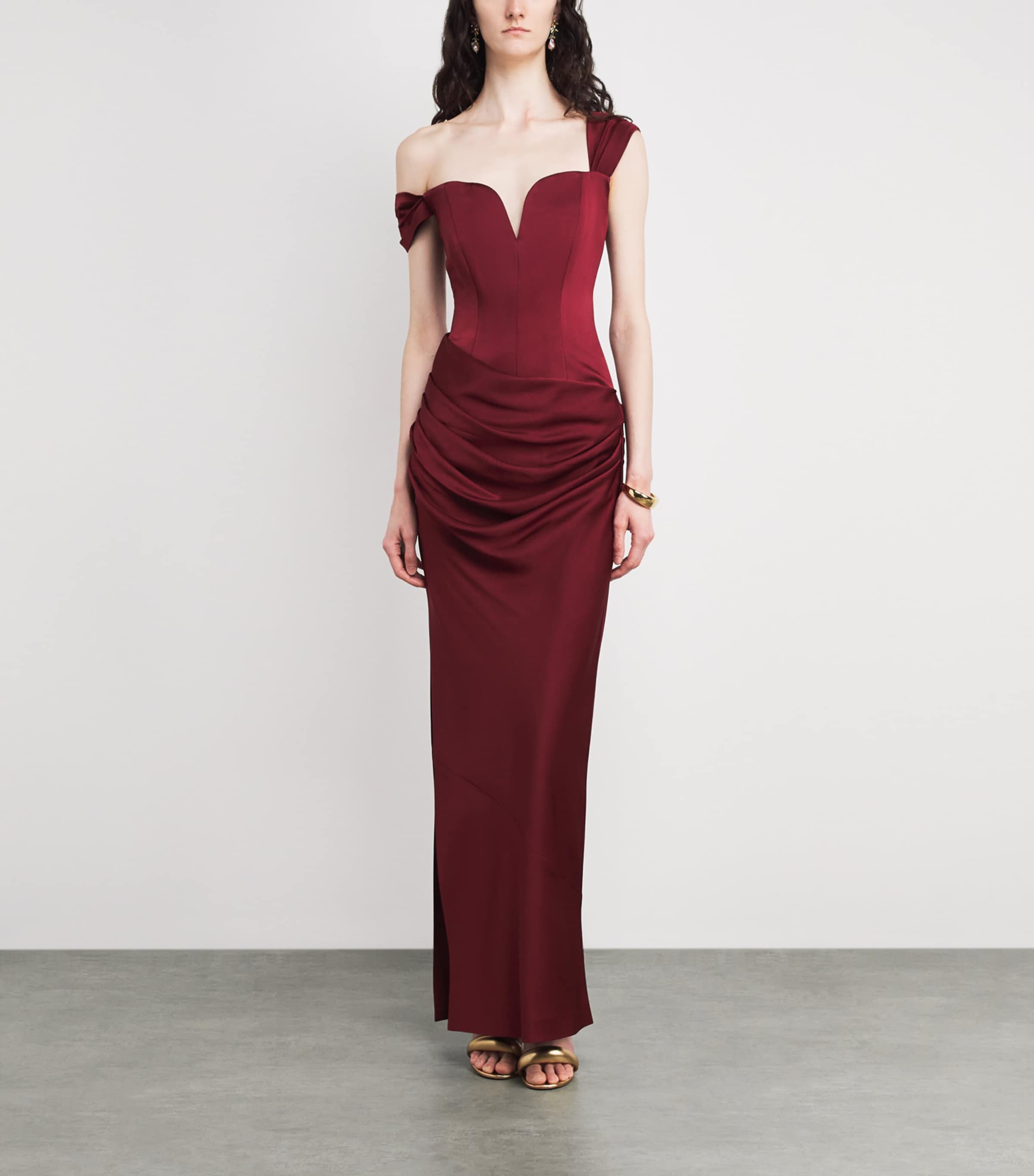 Satin Crepe Off-Shoulder Gown PORT Image 2