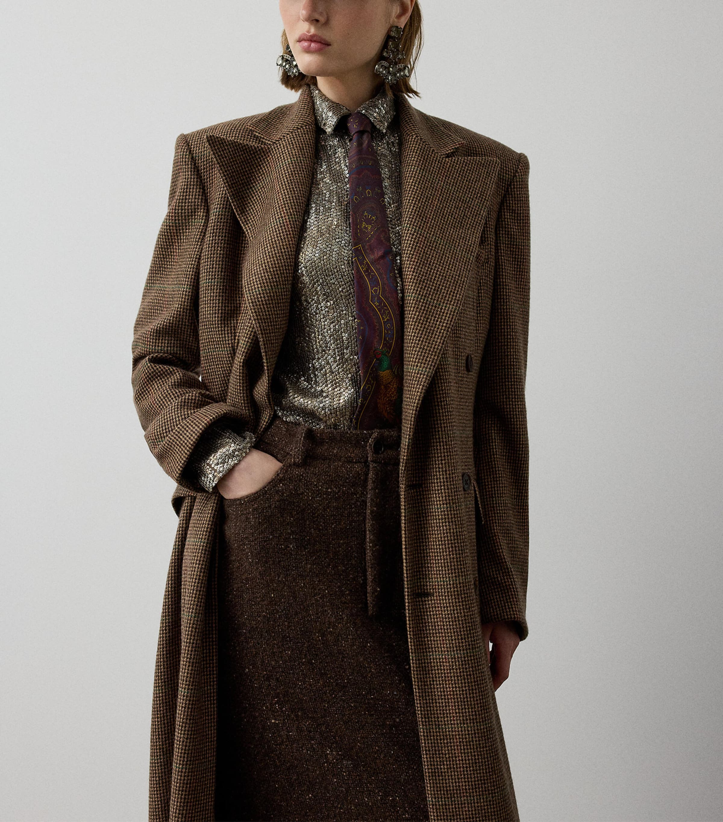 Ralph Lauren Collection Womens Tweed Overcoat Brown Multi Image 2