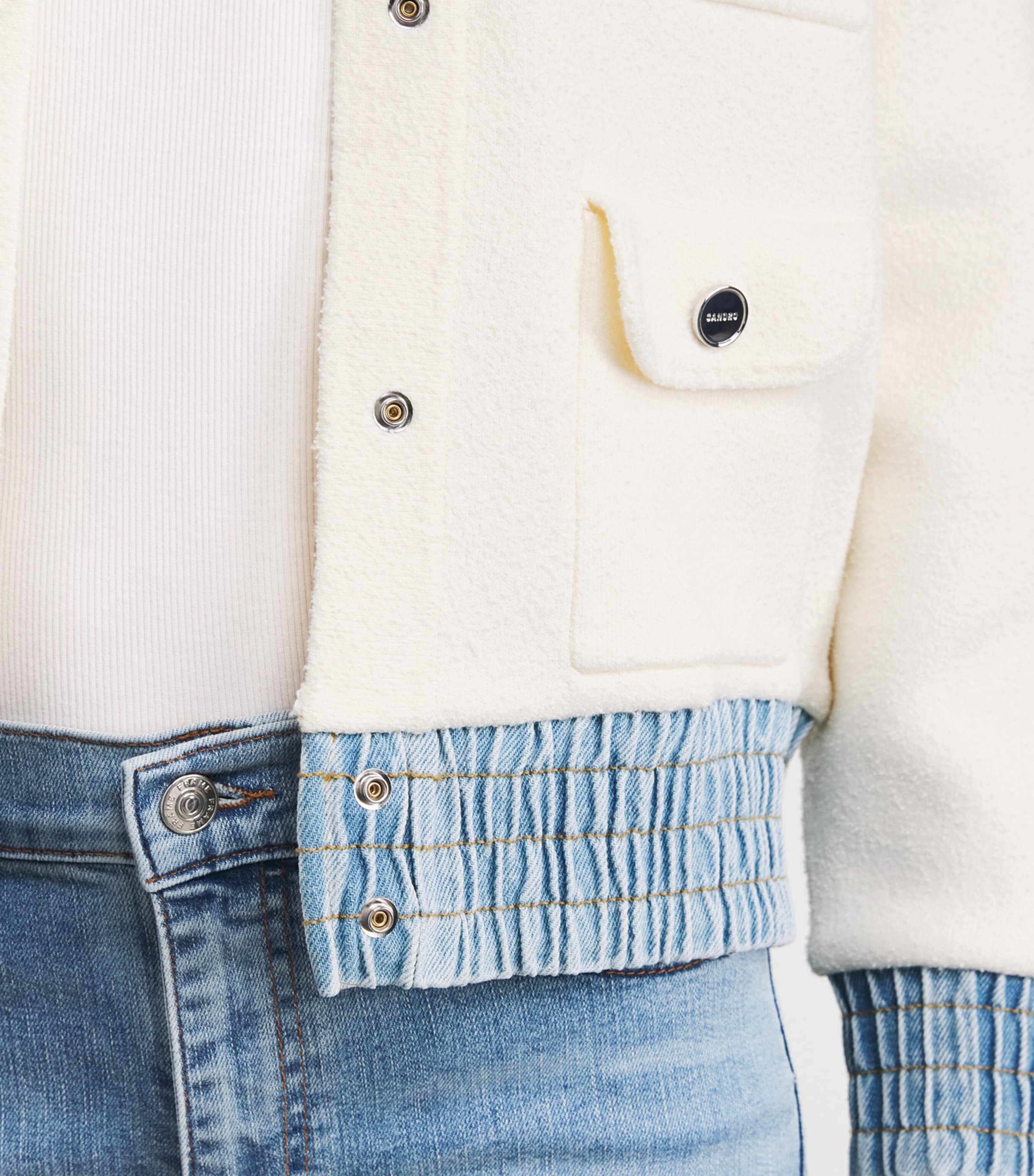 Bouclé Denim-Trim Cardigan ECRU Image 6