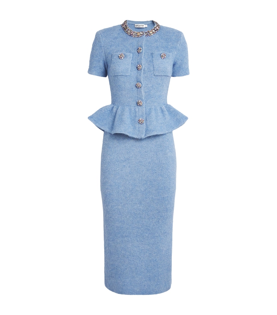Knitted Peplum Midi Dress BLUE Image 1