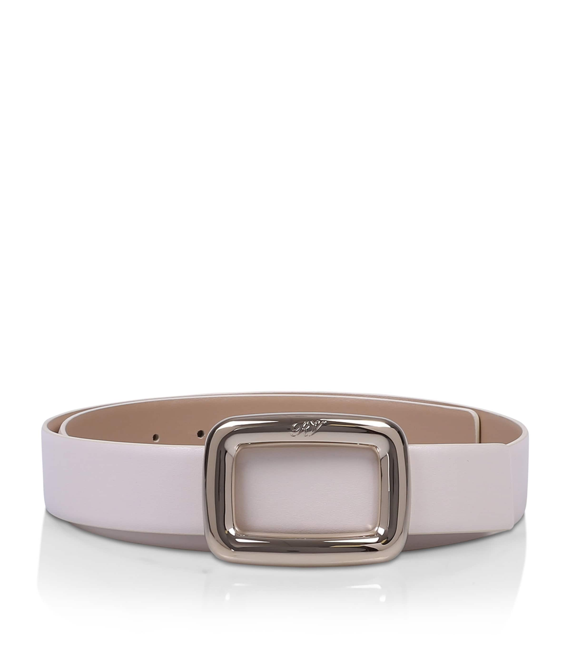 Roger Vivier Leather Viv Choc Belt In Ivory