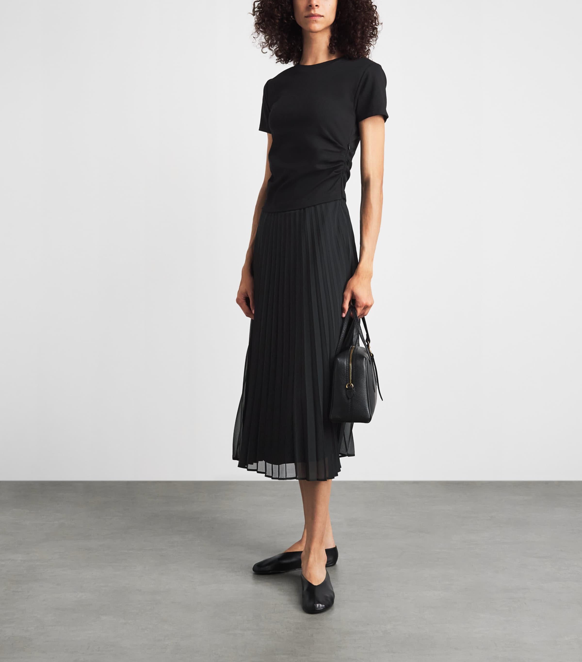 Claudie Pierlot Womens Hybrid Pleated T-Shirt Midi Dress Black Image 2