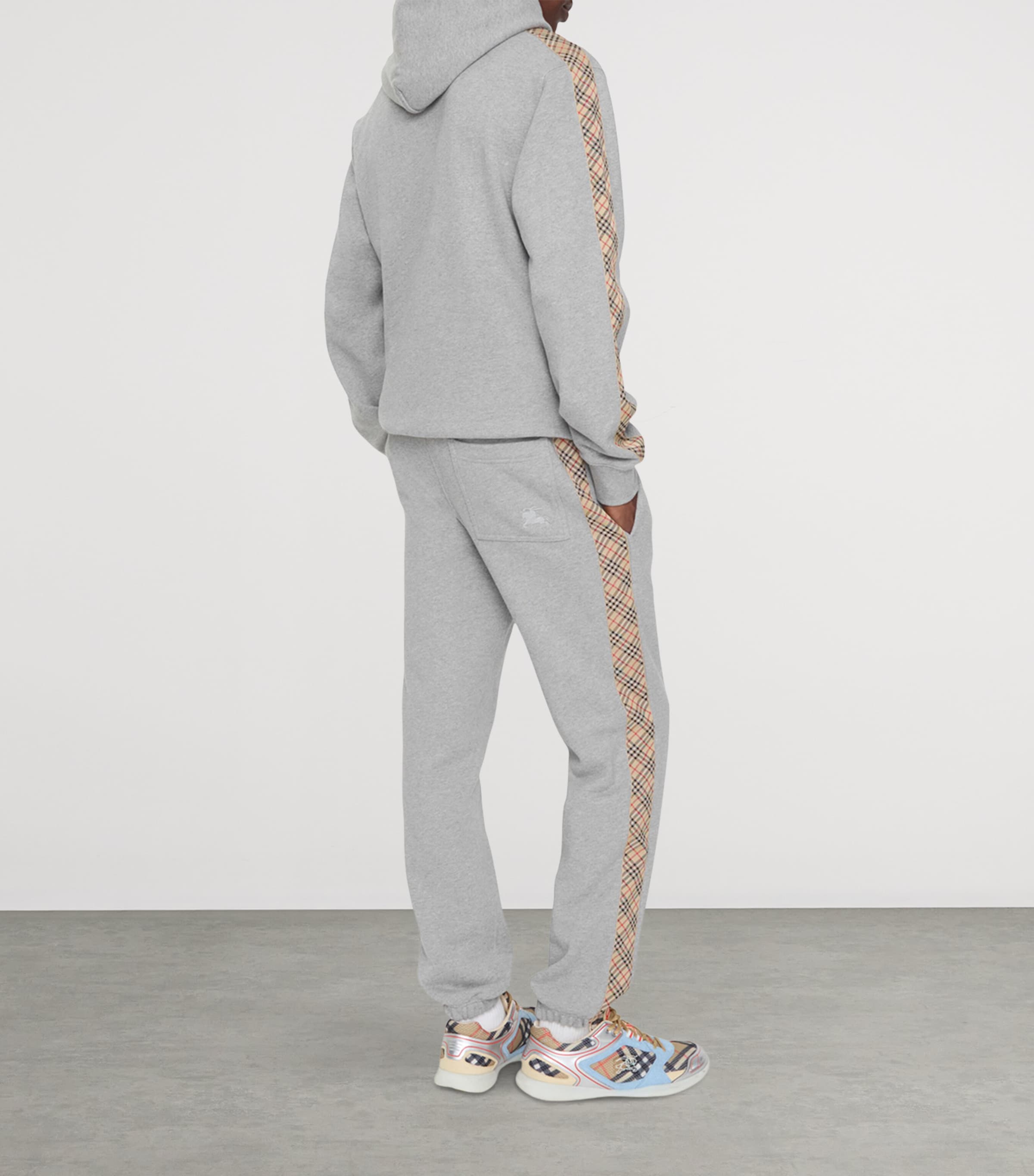 Cotton Check-Stripe Slim Sweatpants PALE GREY MELANGE Image 3