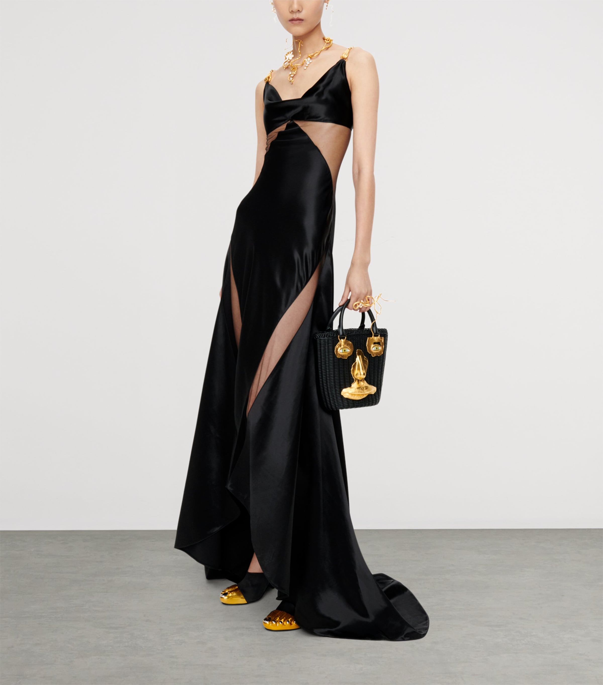 Schiaparelli Womens Satin Bias-Cut Gown Black Image 2