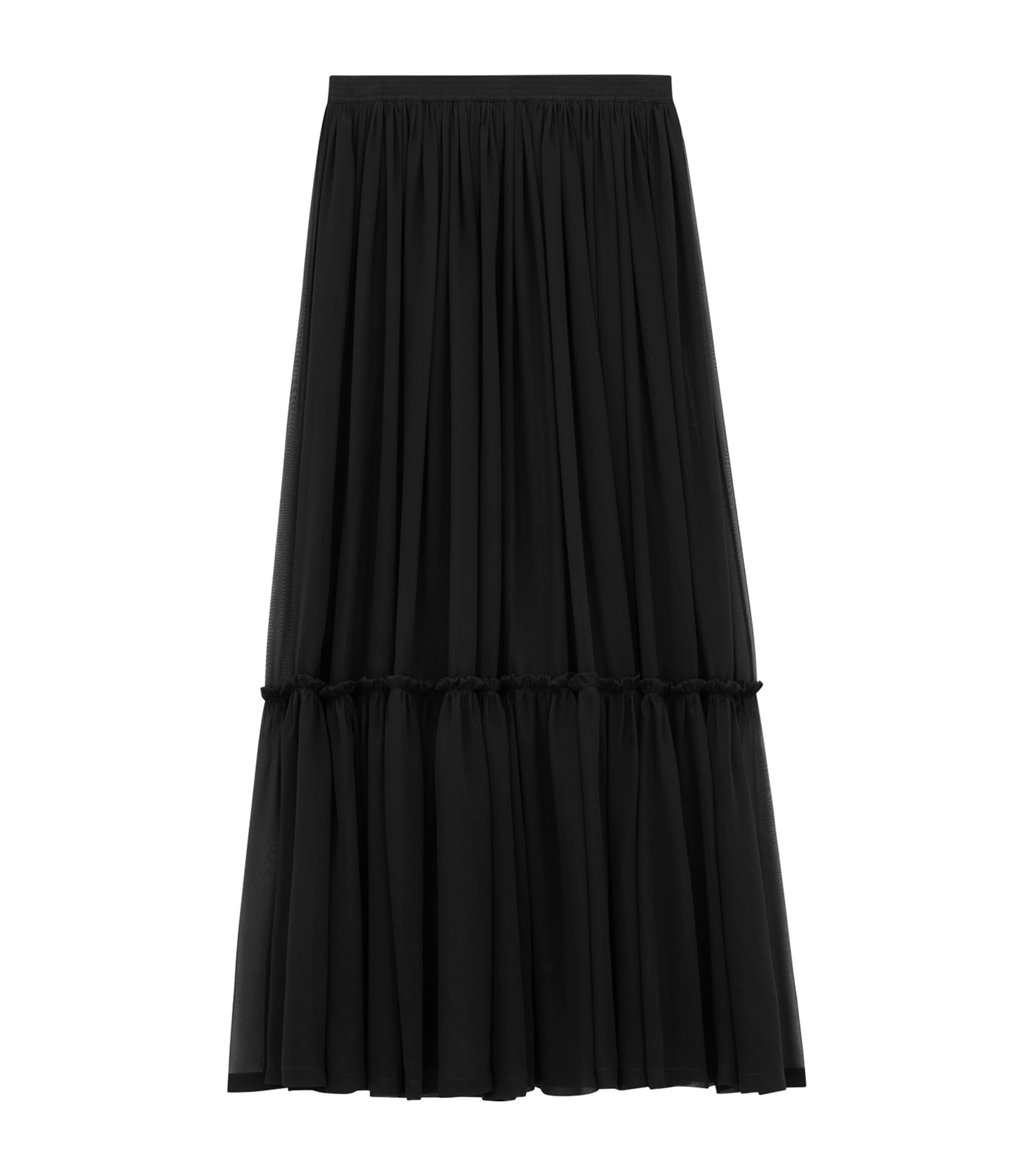 Saint Laurent Flounced Skirt In Silk Crepe Muslin In Black