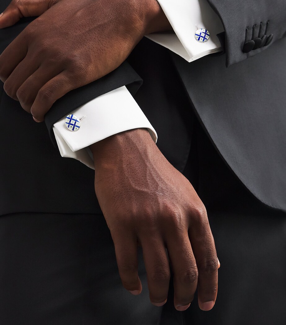 Sterling Silver Fancy Pattern Cufflinks BLUE Image 5