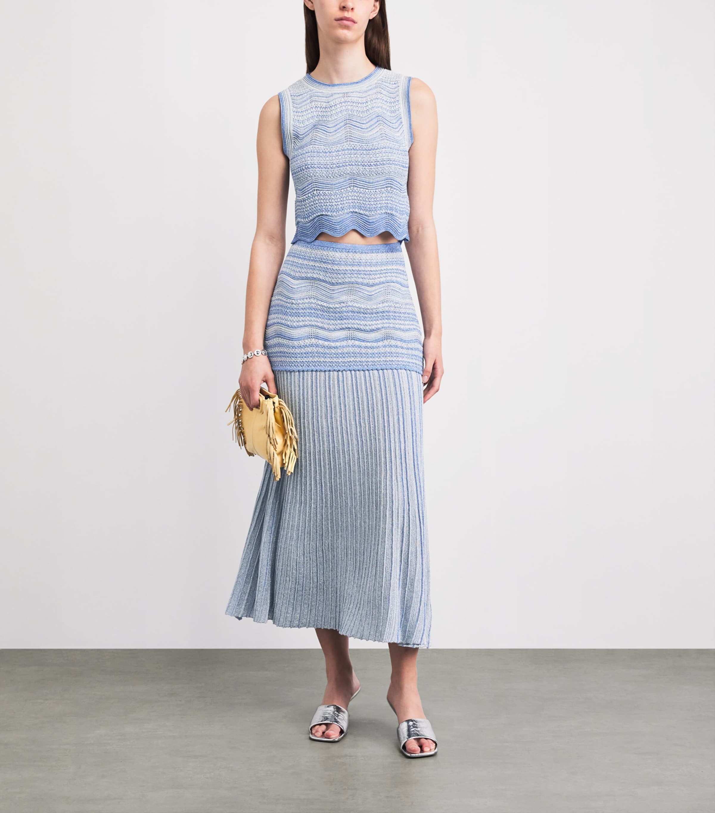 Sandro Paris Womens Metallised Maxi Skirt Sky Blue Image 2