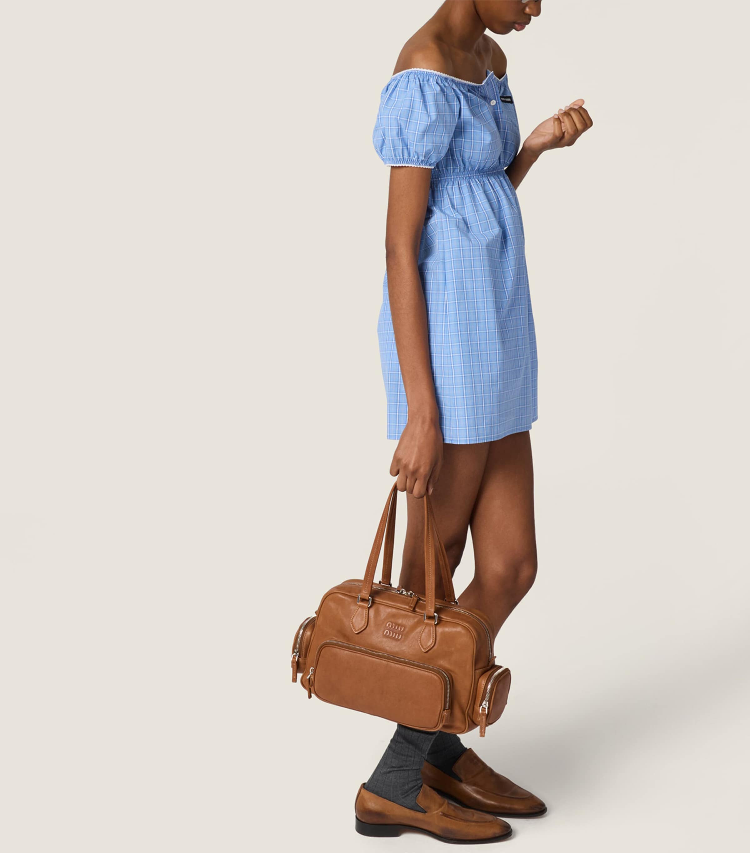 Miu Miu Womens Cotton Poplin Check Mini Dress Image 4