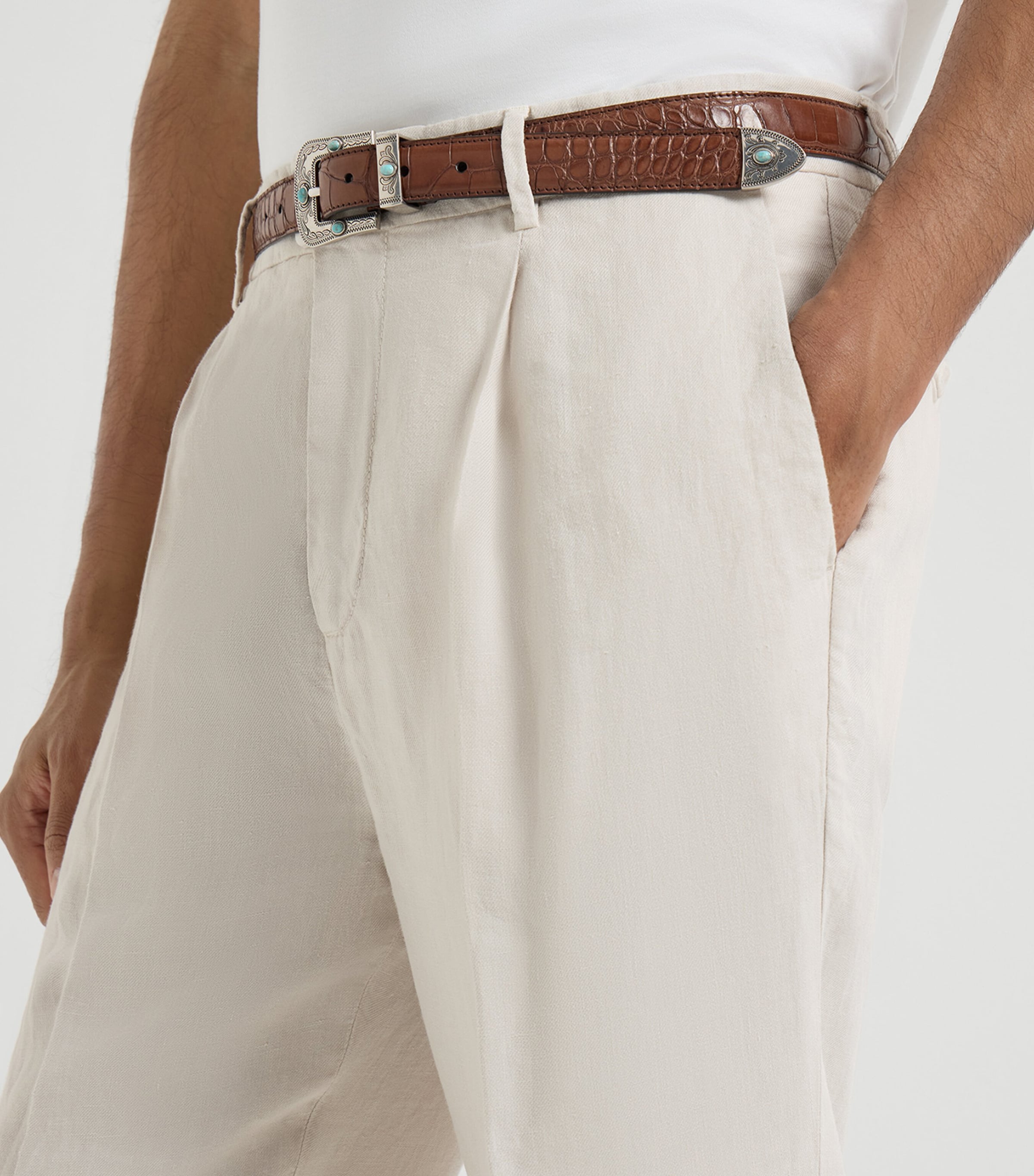 Brunello Cucinelli Mens Linen Pleated Trousers Image 6