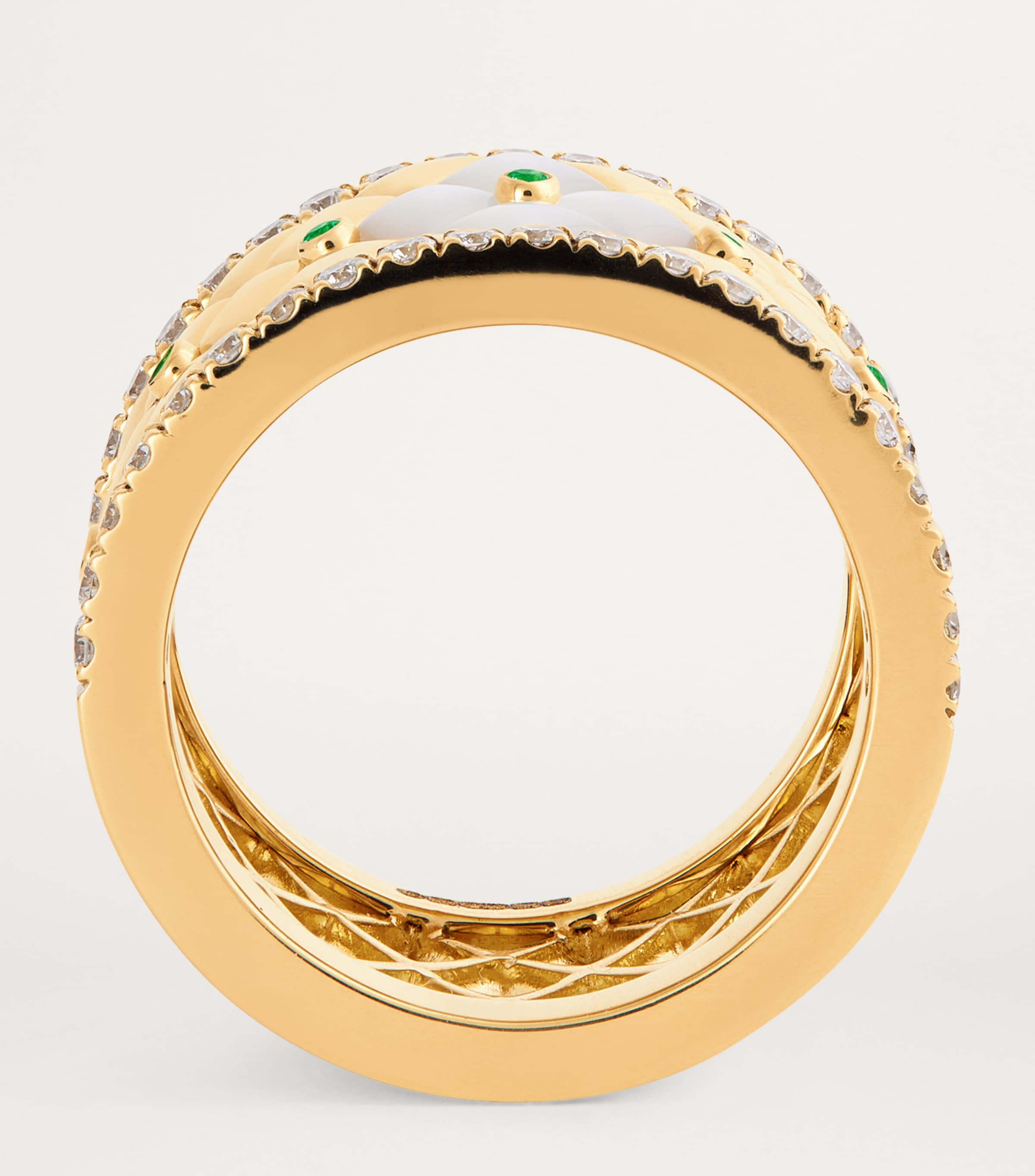 Large Yellow Gold, Diamond, Emerald and Pearl Bond Street Ring (Size 53) YELLOW GOLD Image 3