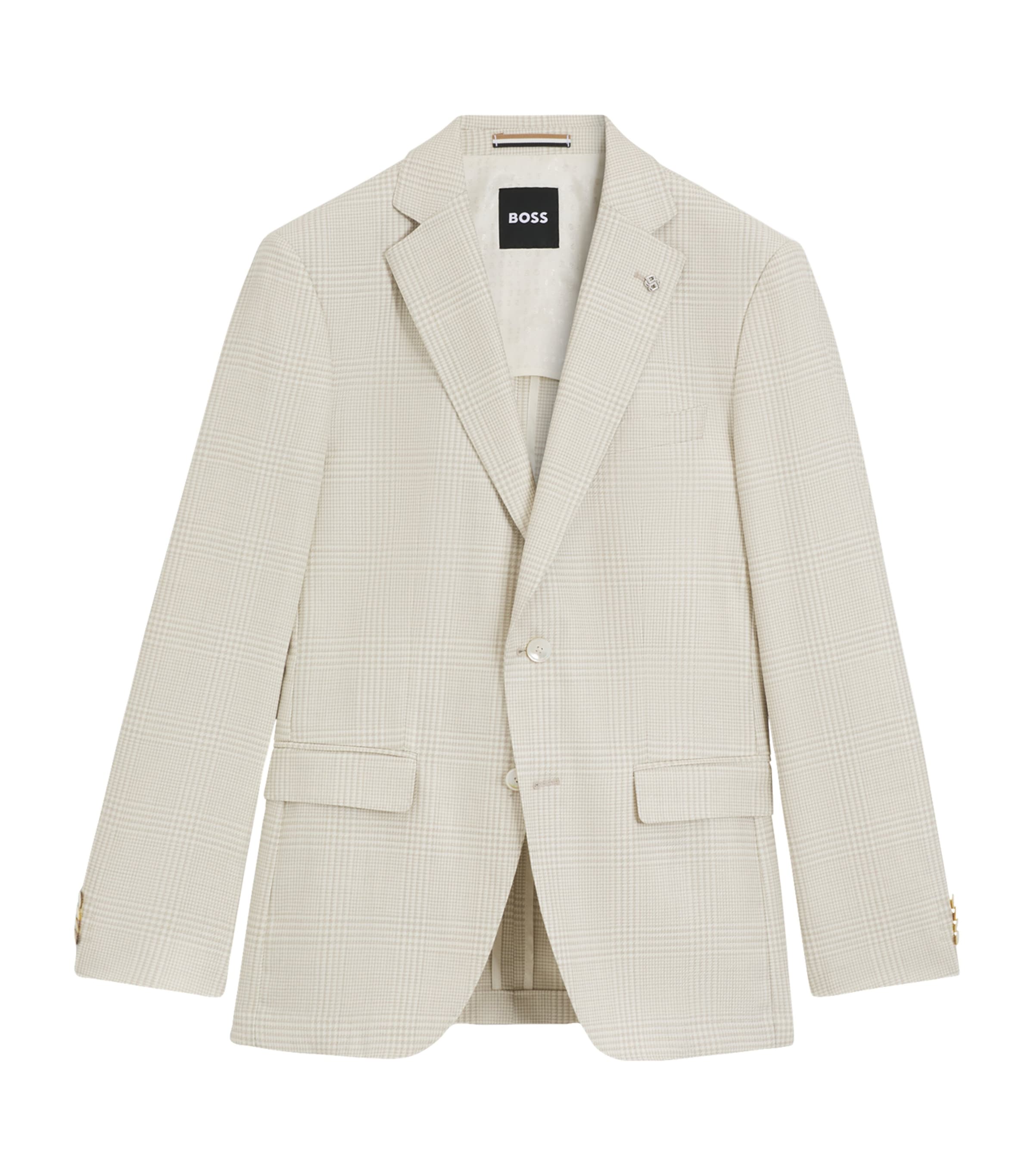Hugo Boss Wool-silk-linen Check Blazer In Neutral