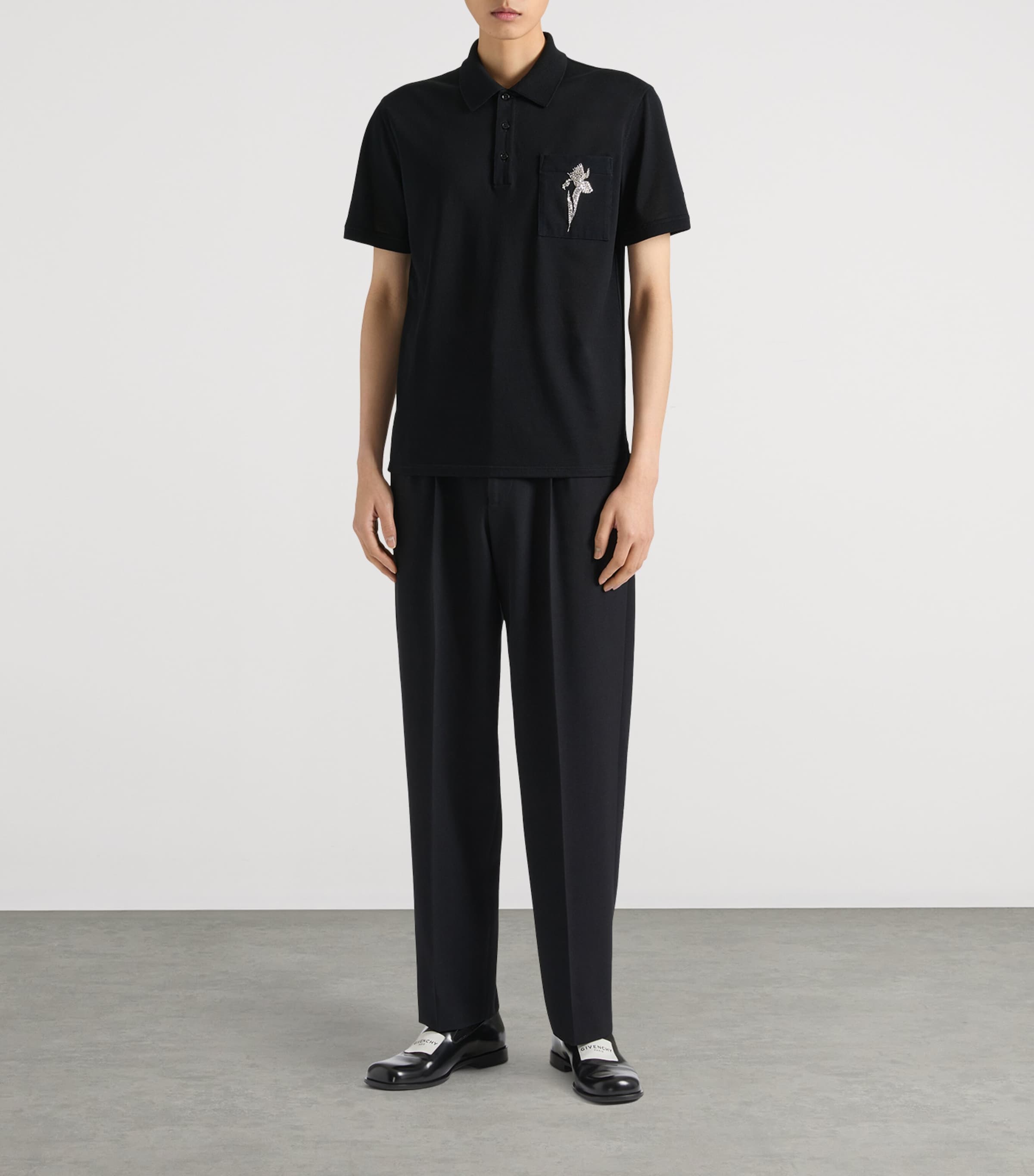 Cotton Embellished Polo Shirt BLACK Image 2