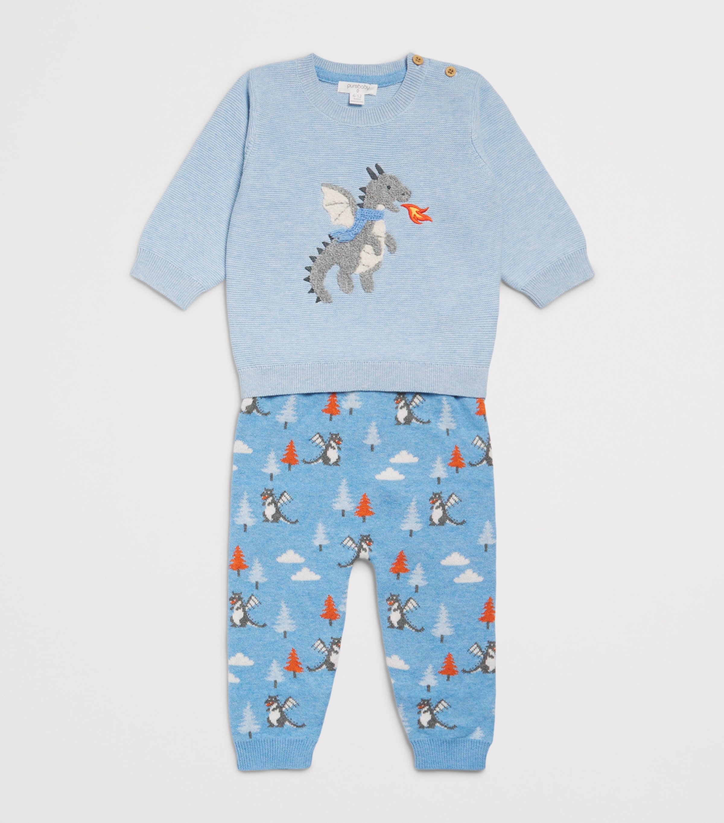 Purebaby Cotton-Wool Magic Forest Dragon Sweatpants (0-18 Months) Forjd Forest Jcquard Image 3