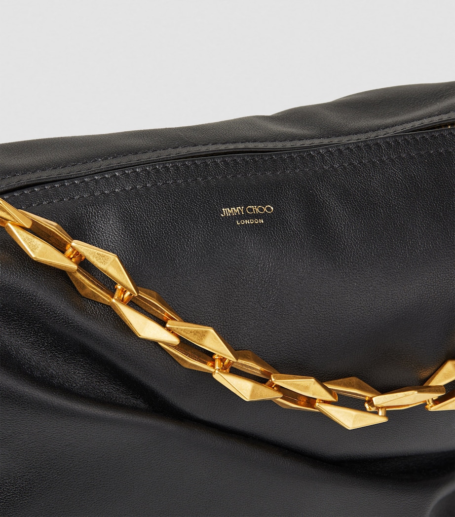 Leather Diamond Shoulder Bag BLACK/GOLD Image 6