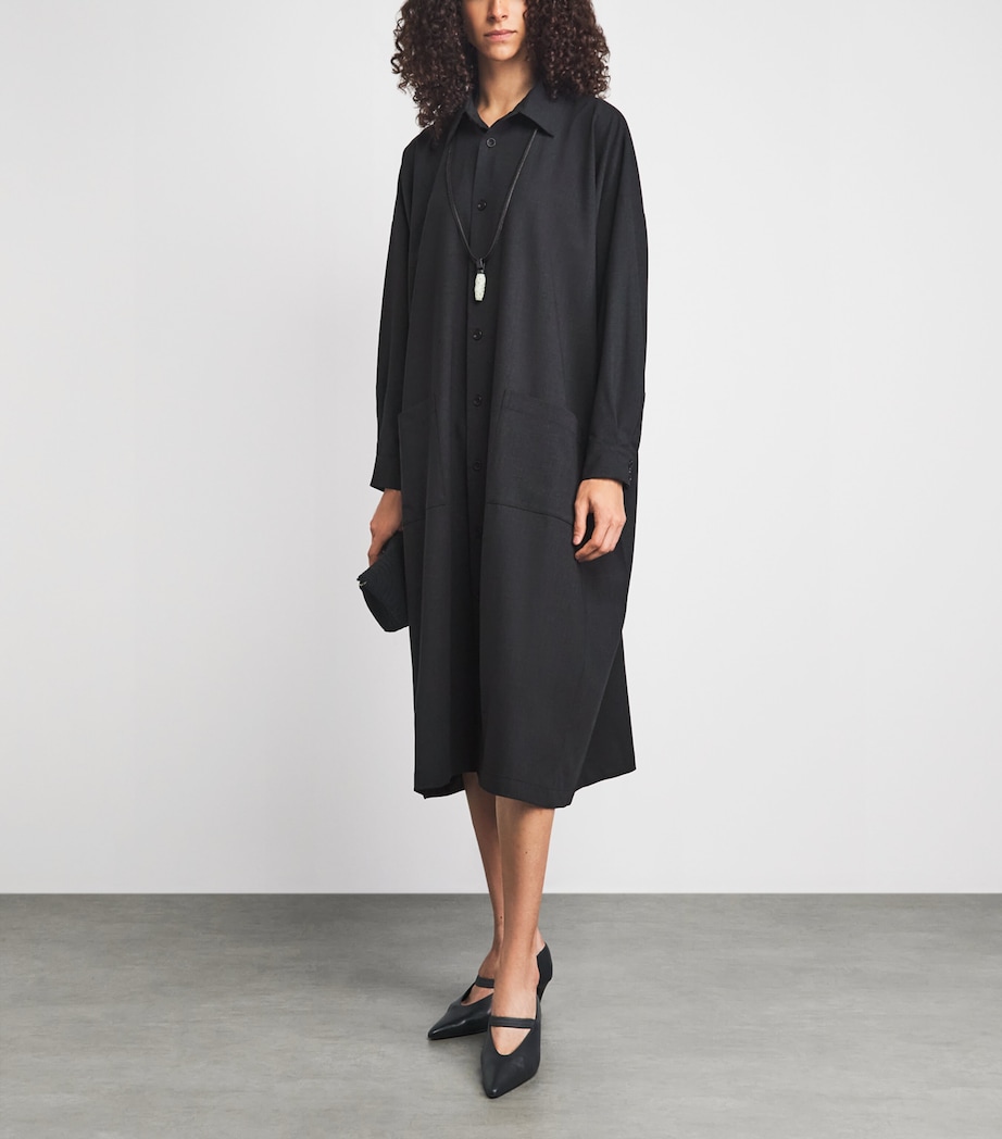 Eskandar Womens Stretch-Wool Midi Shirt Dress Coal Image 2